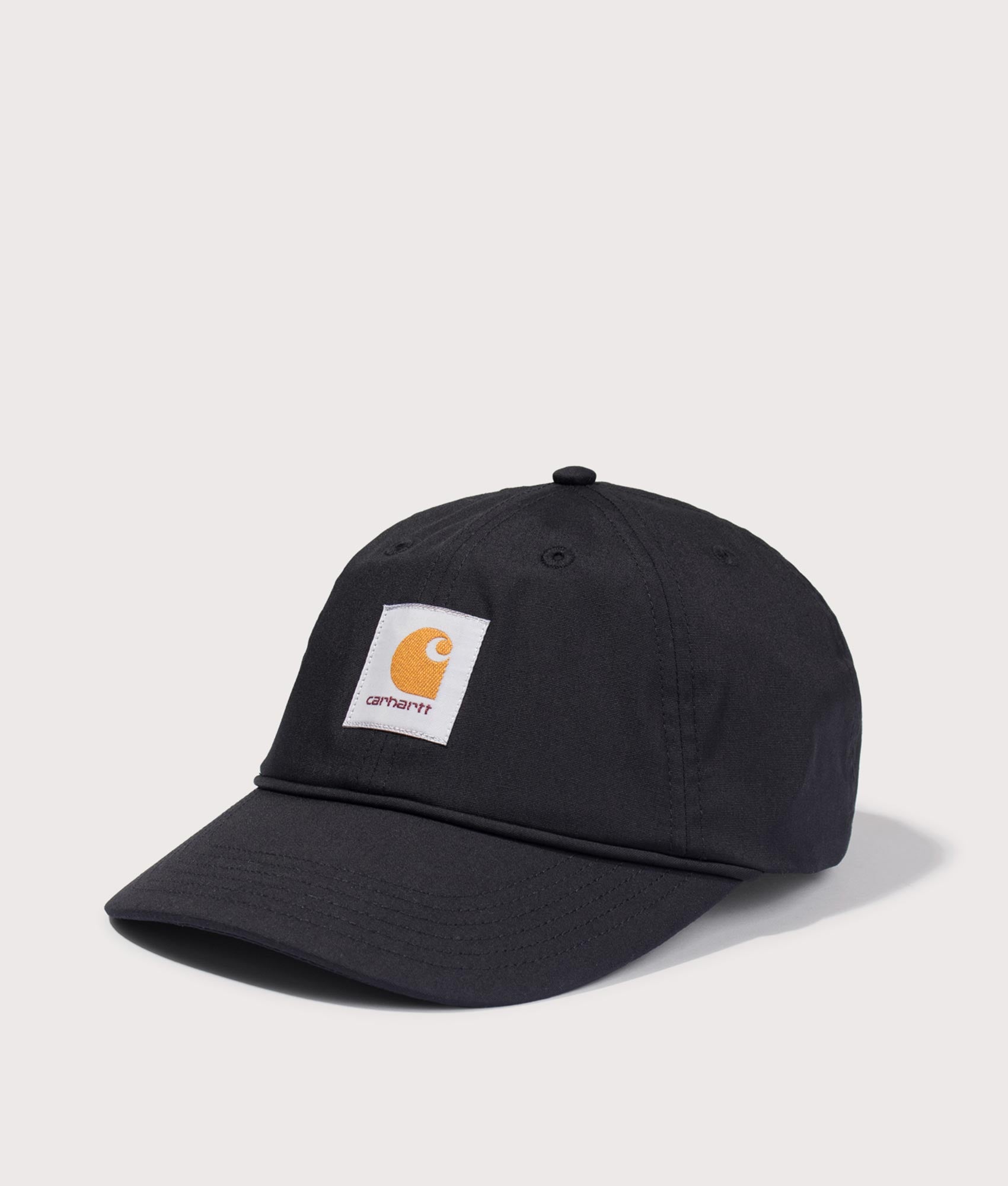 Postal Cap in Black by Carhartt WIP. Shot by EQVVS. Front angled shot.