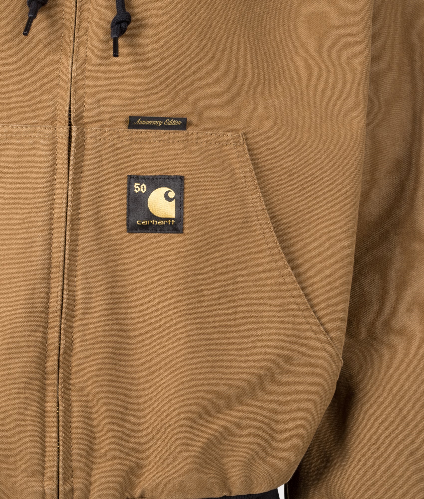 Carhartt WIP 50 Years Anniversary OG Active Canvas Jacket in Hamilton Brown/Camo Trebark at EQVVS Menswear. Side A detail shot.