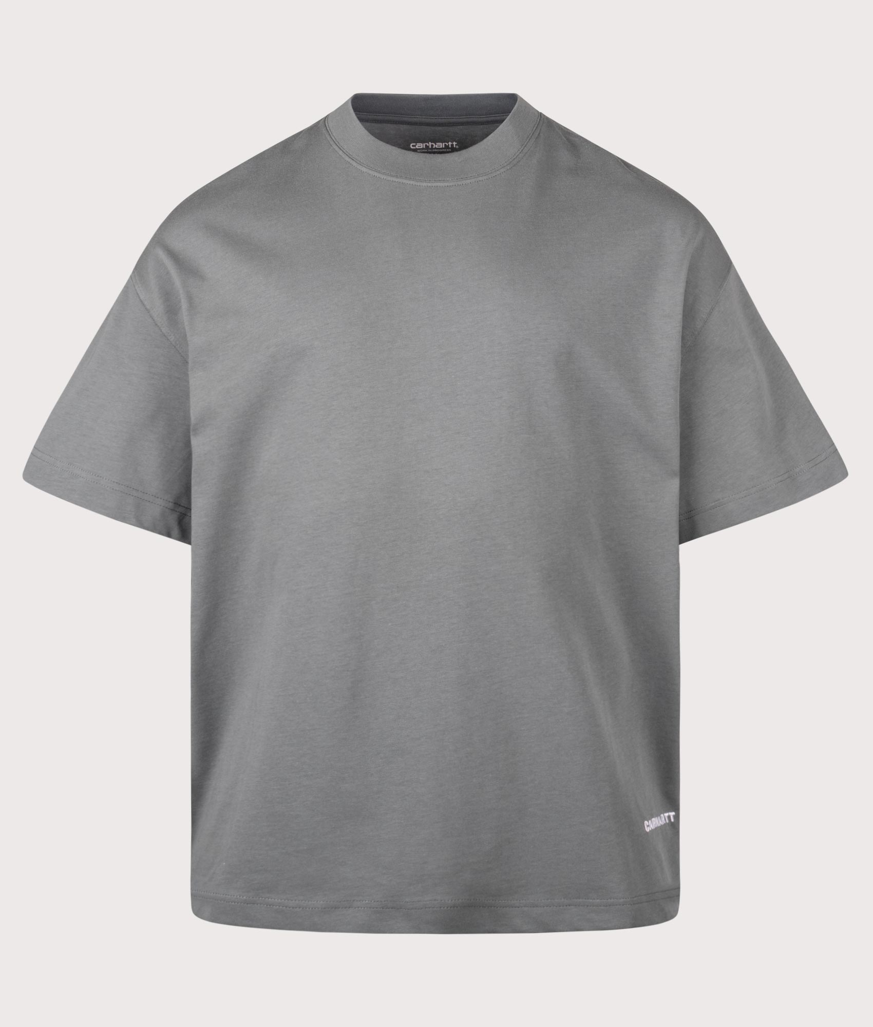Carhartt WIP Boxy Loose Fit Link Script T-Shirt in Velvet Green and White at EQVVS Menswear. Front shot.