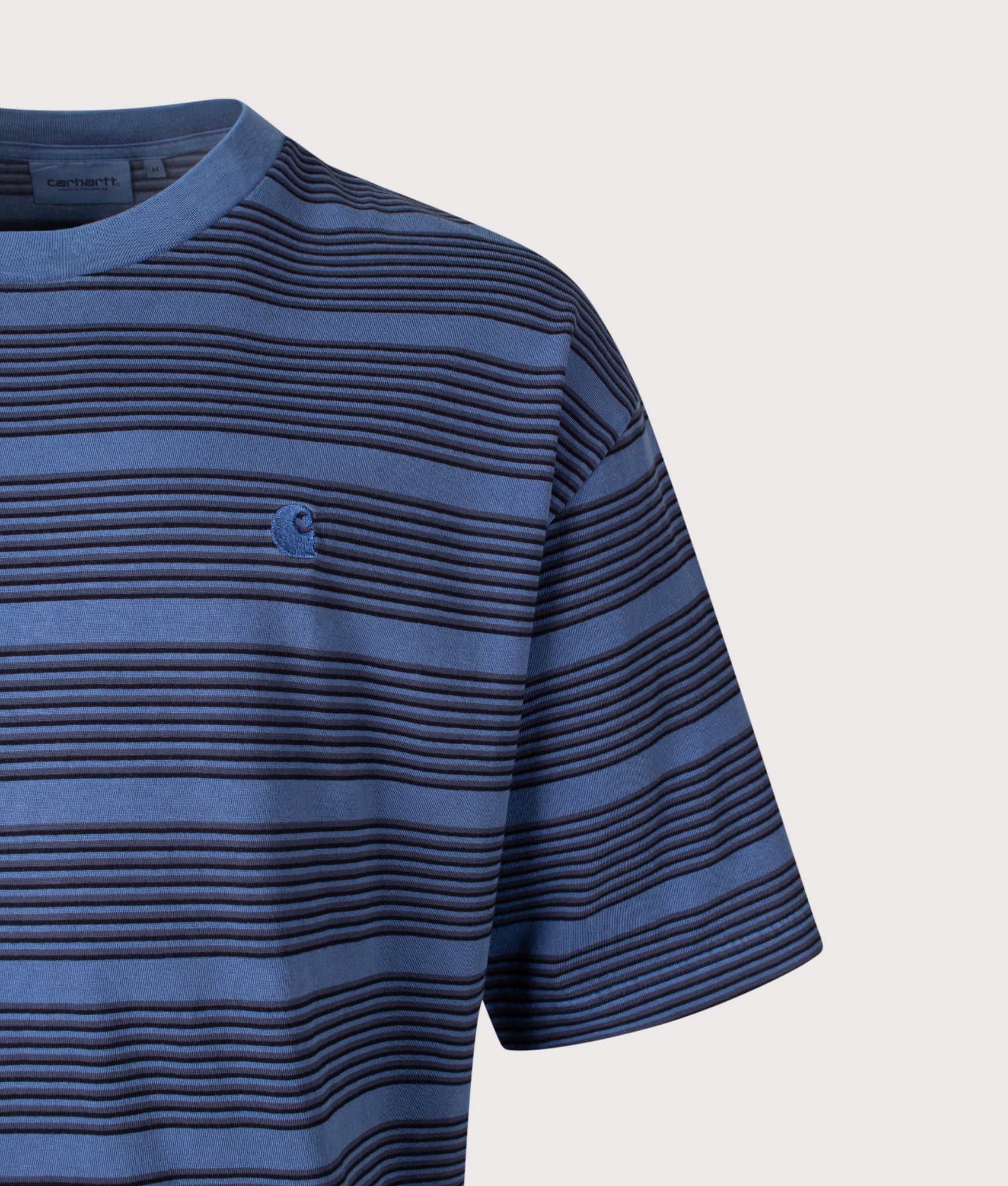 Carhartt WIP Loose Fit Hanson T-Shirt in Hanson Stripe/Jupiter at EQVVS Menswear. Detail shot.