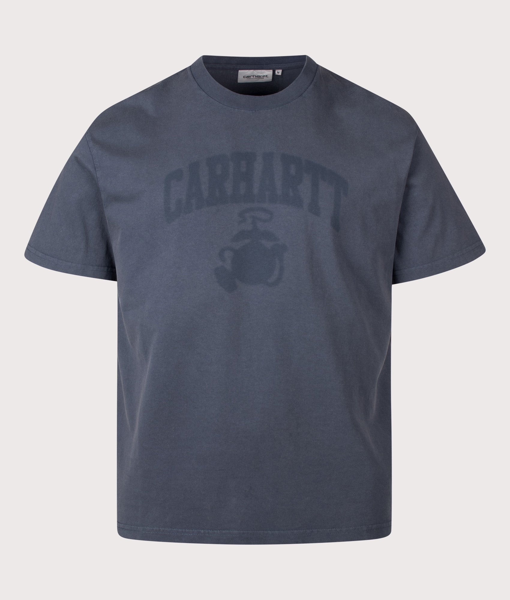 Carhartt WIP Loose Fit Faded Pond Corps T-Shirt in Deep Night at EQVVS Menswear. Front shot.