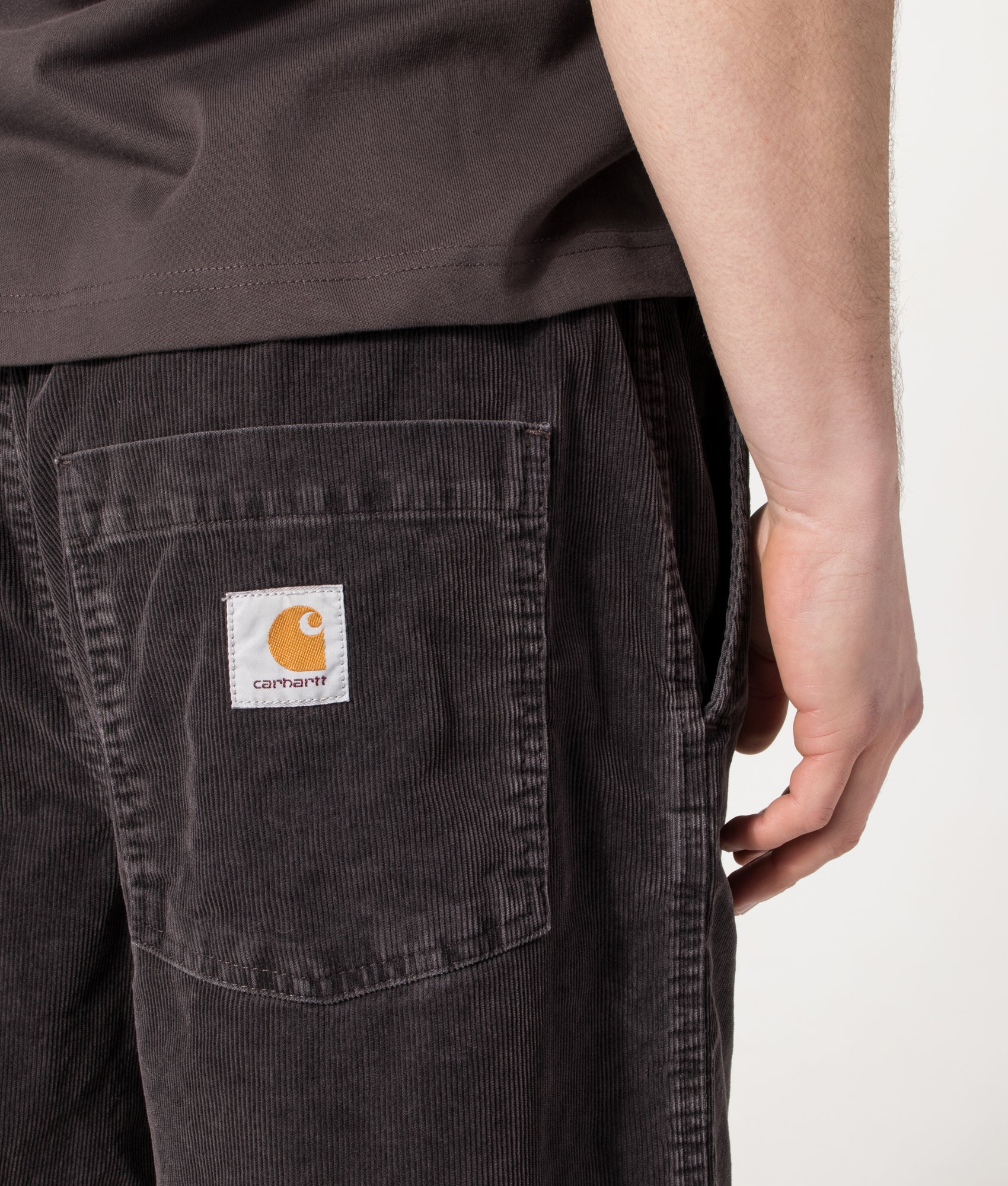 Carhartt WIP Relaxed Fit Reynold Shorts  in Shale at EQVVS Menswear. Back detail shot.