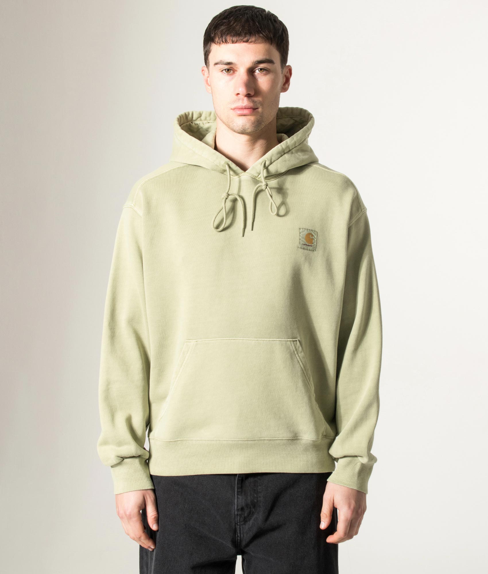 Carhartt WIP Oversized Nelson Sweatshirt in Gentle Green at EQVVS Menswear. Model front shot.