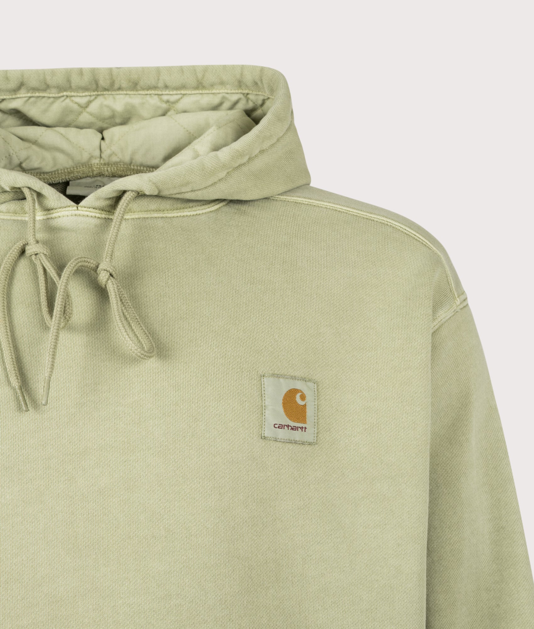 Carhartt WIP Oversized Nelson Sweatshirt in Gentle Green at EQVVS Menswear. Detail shot.