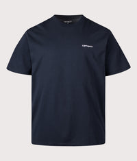 Loose Fit Script Embroidery T-Shirt: 38LXX Deep Night/White 