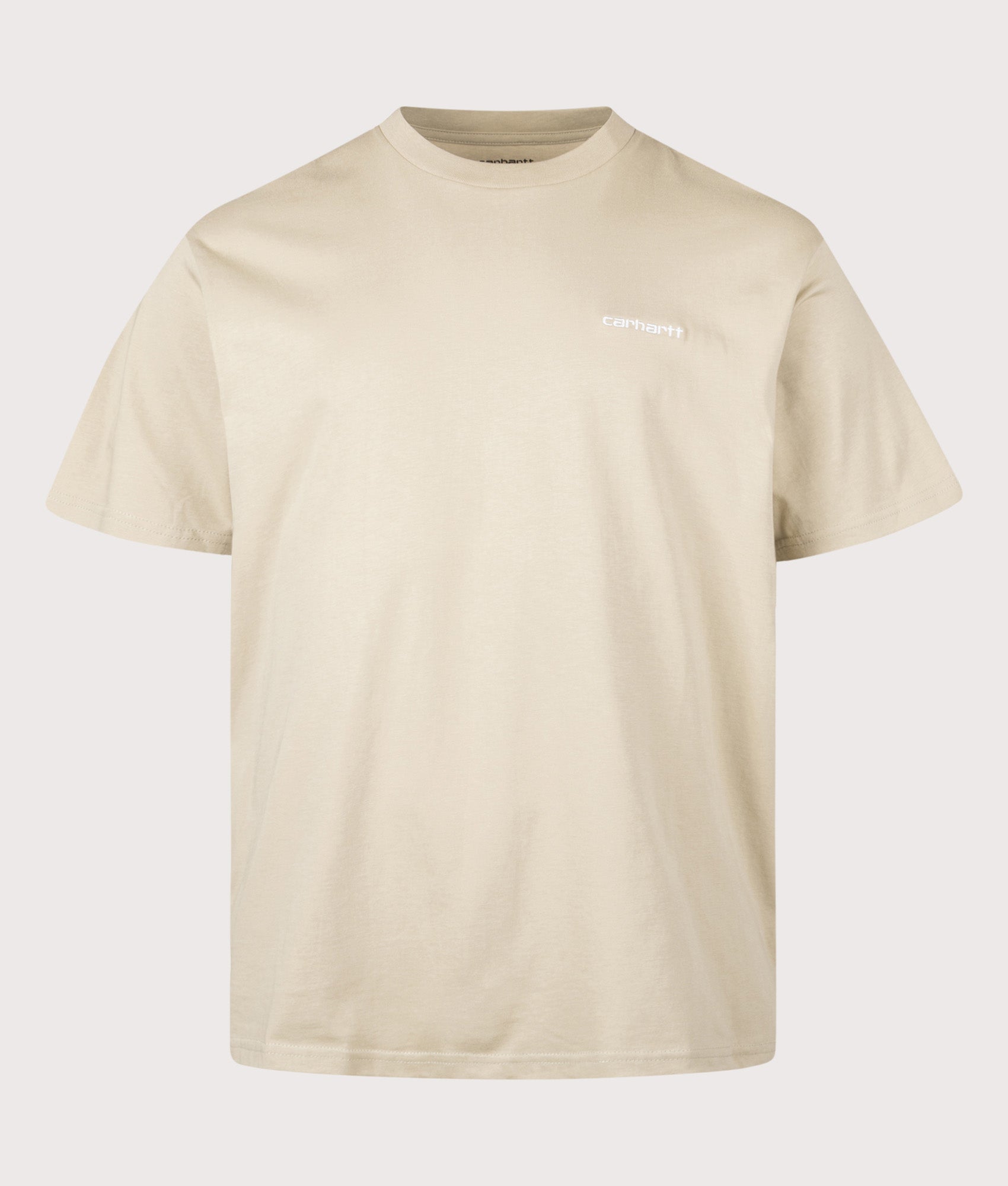 Carhartt WIP Loose Fit Script Embroidery T-Shirt in Barchan and White at EQVVS Menswear. Front shot.
