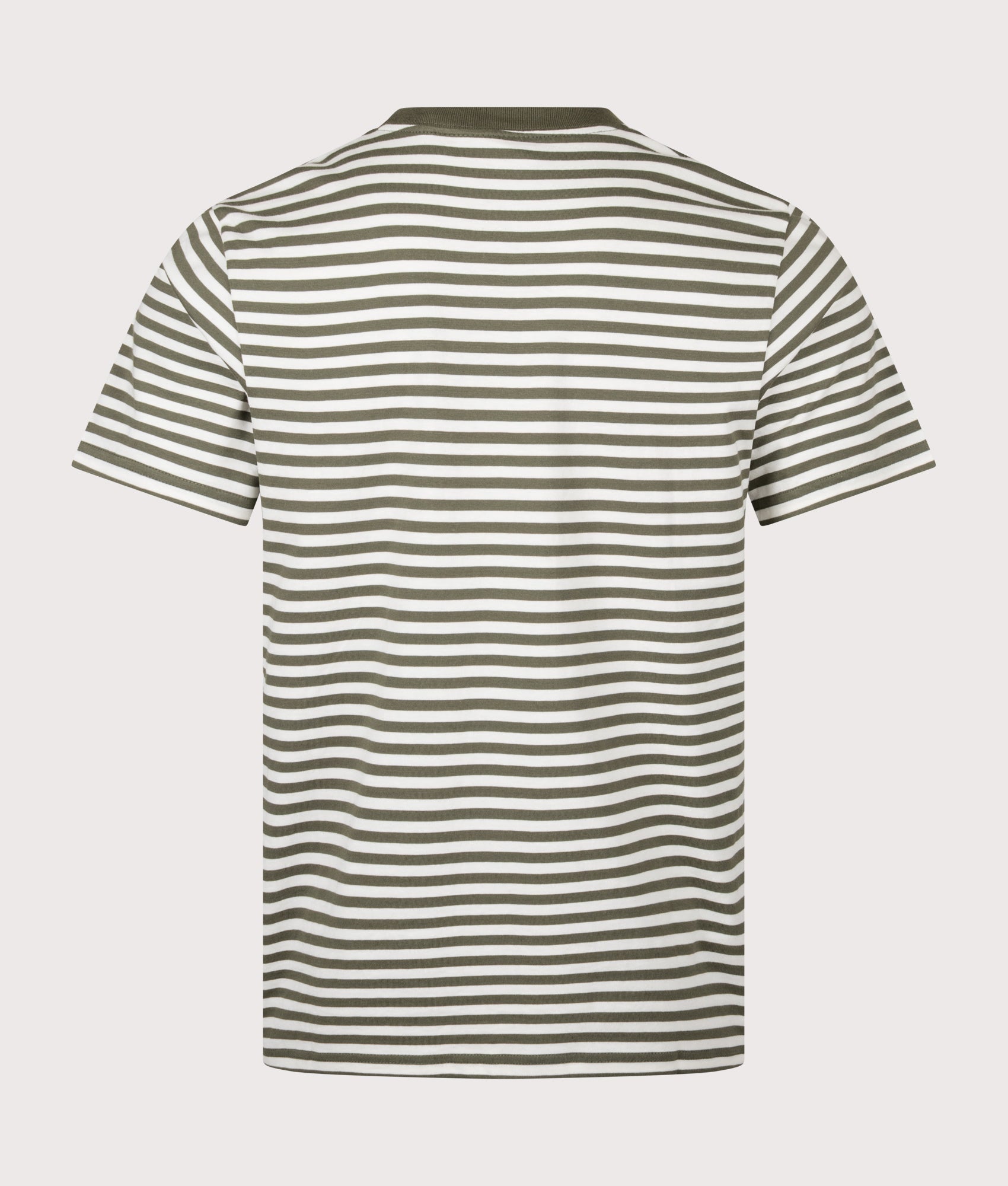 Carhartt WIP Ezra Pocket T-Shirt arrives in Ezra Stripe, Leaf and Wax at EQVVS Menswear. Back shot.
