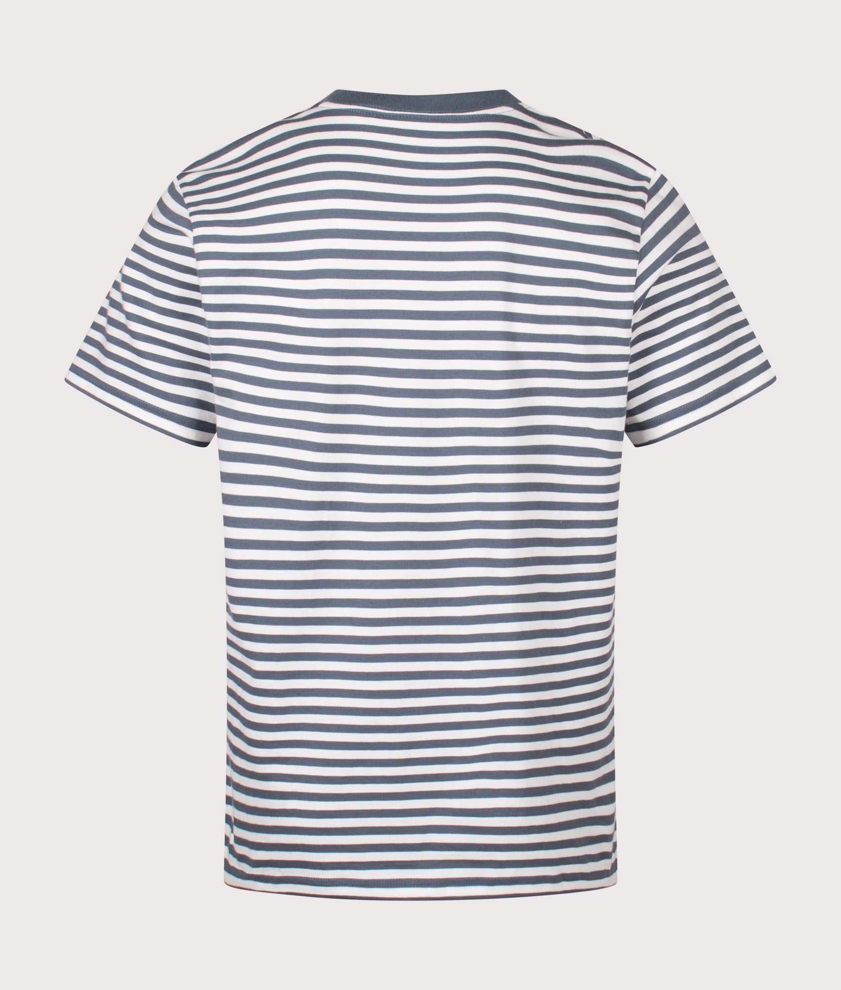 Carhartt WIP Ezra Pocket T-Shirt in Ezra Stripe, Cozy Blue and Wax at EQVVS Menswear. Back shot.