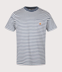 Ezra Pocket T-Shirt: 3KWXX Ezra Stripe/Cozy Blue/Wax 