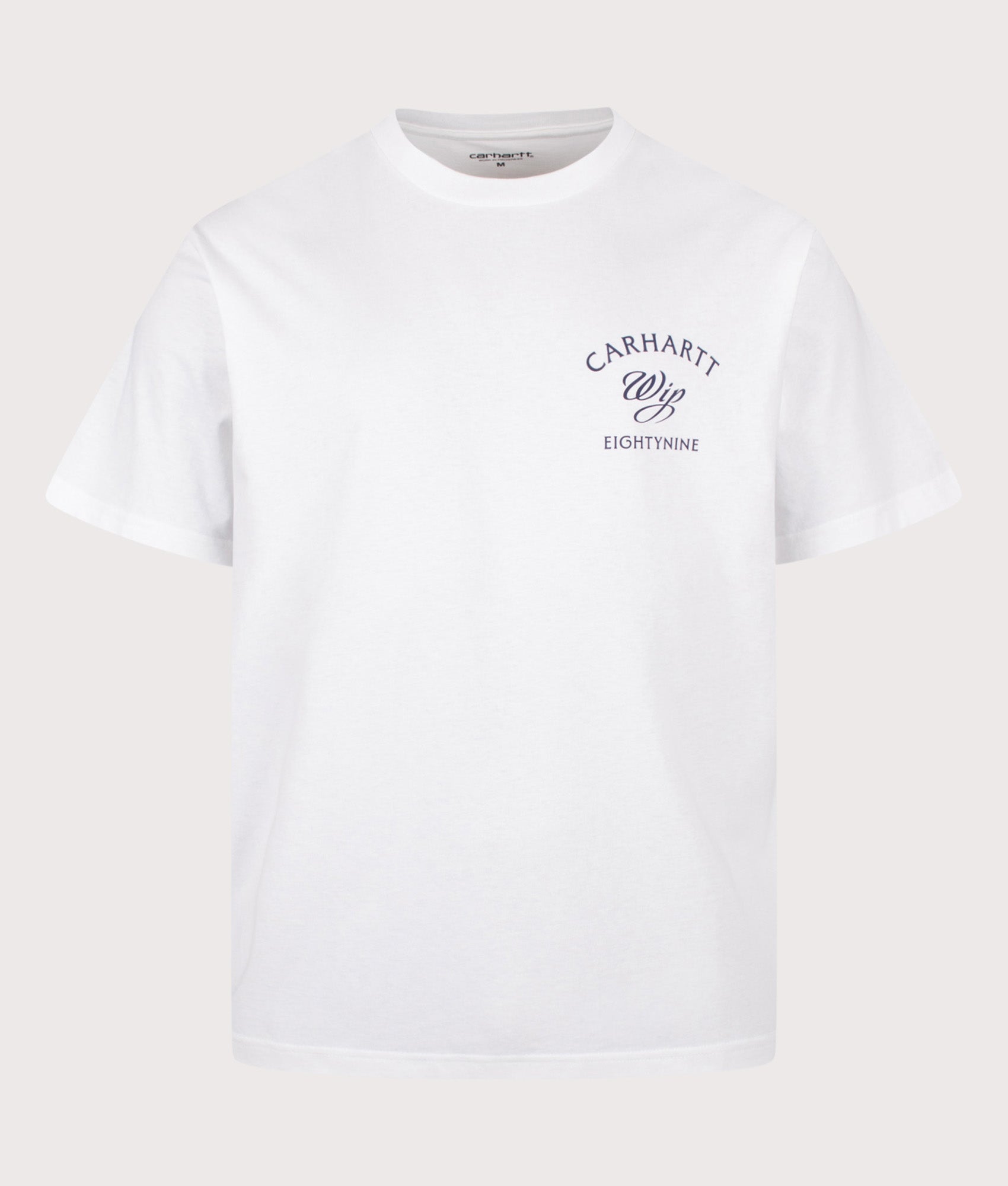 Carhartt WIP Loose Fit Eightynine T-Shirt in White at EQVVS Menswear. Front shot.