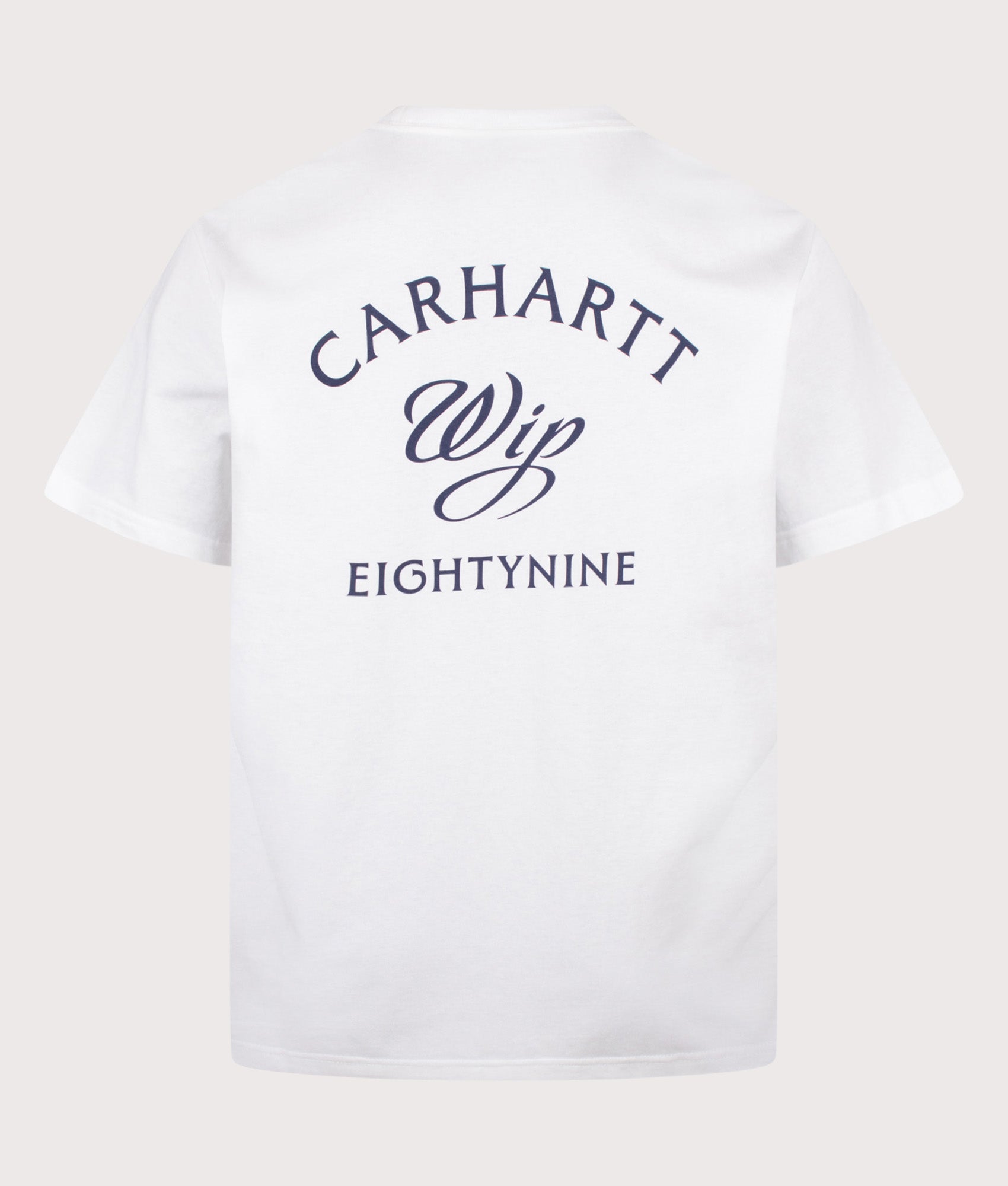 Carhartt WIP Loose Fit Eightynine T-Shirt in White at EQVVS Menswear. Back shot.