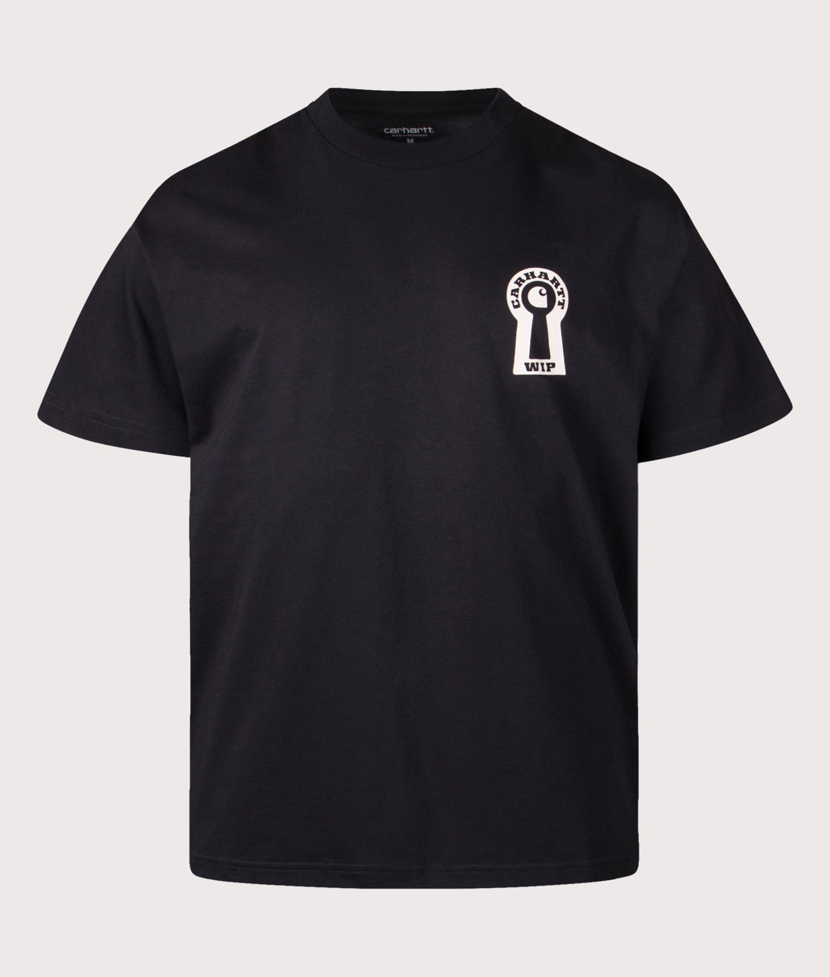 Carhartt WIP Loose Fit Locked T-Shirt in Black at EQVVS Menswear. Front shot.