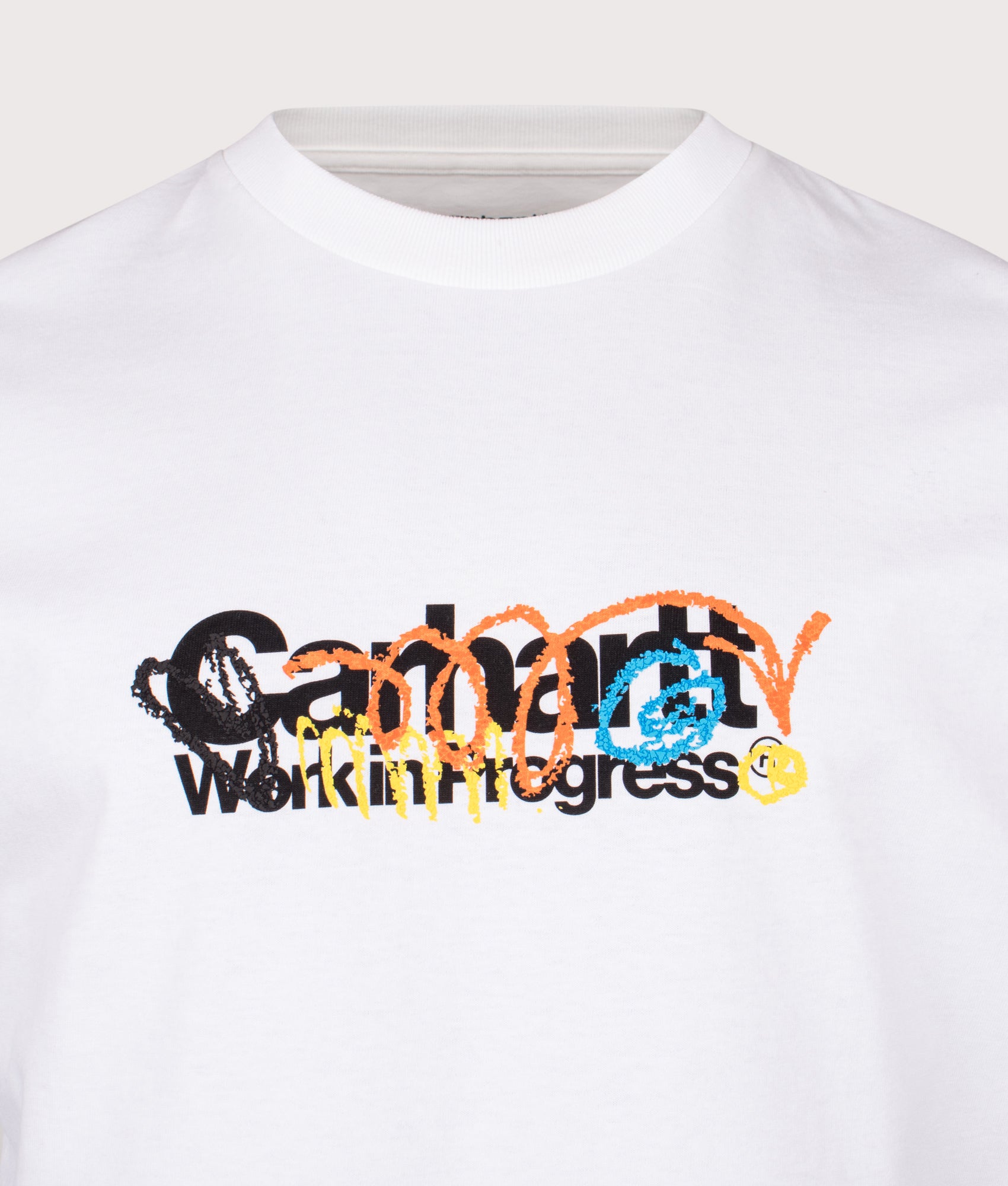 Carhartt WIP Loose Fit Primary T-Shirt  in White at EQVVS Menswear. Front detail shot.