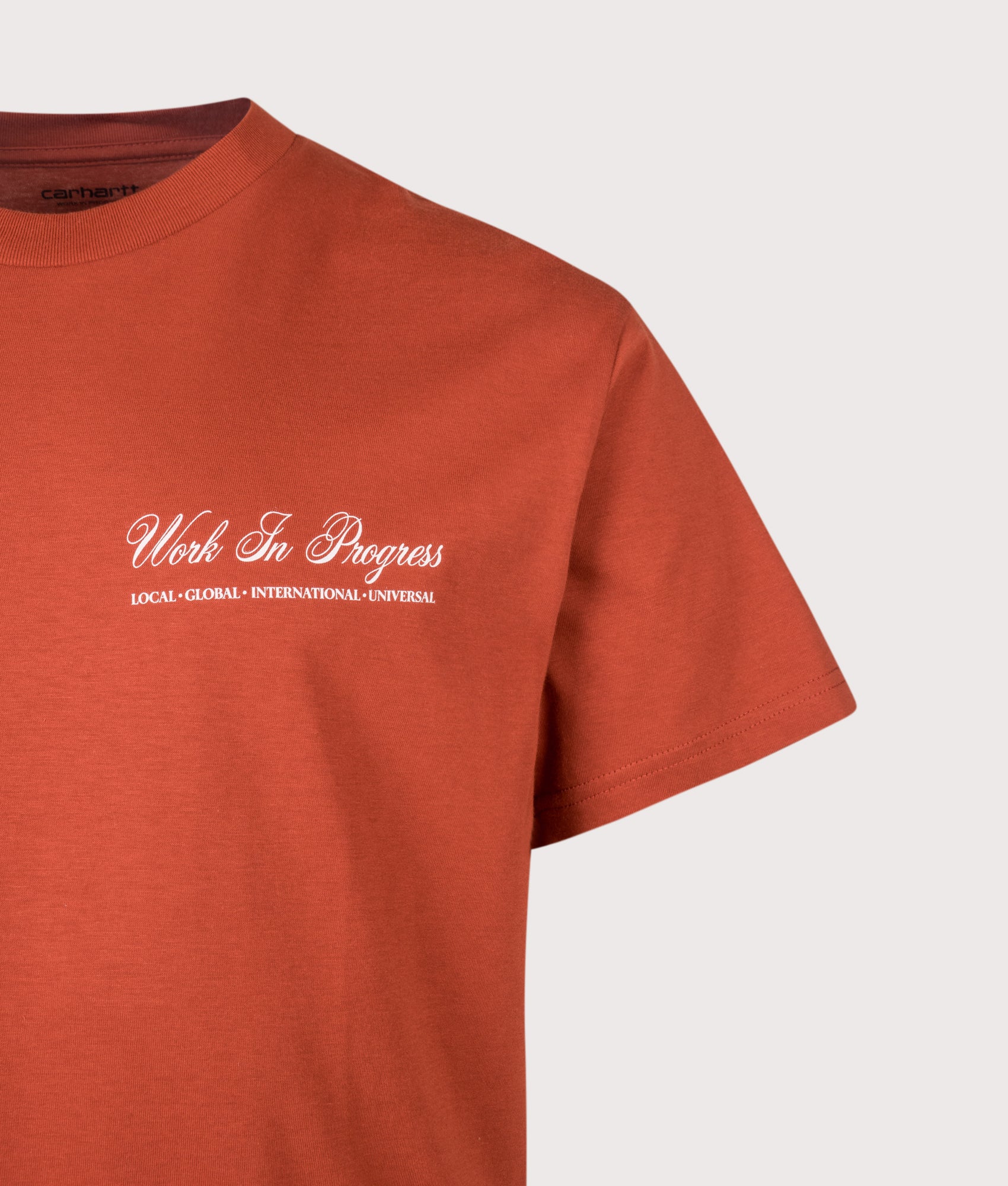 Carhartt WIP Loose Fit Cloud Heart T-Shirt in Oxide Red at EQVVS Menswear. Detail shot.