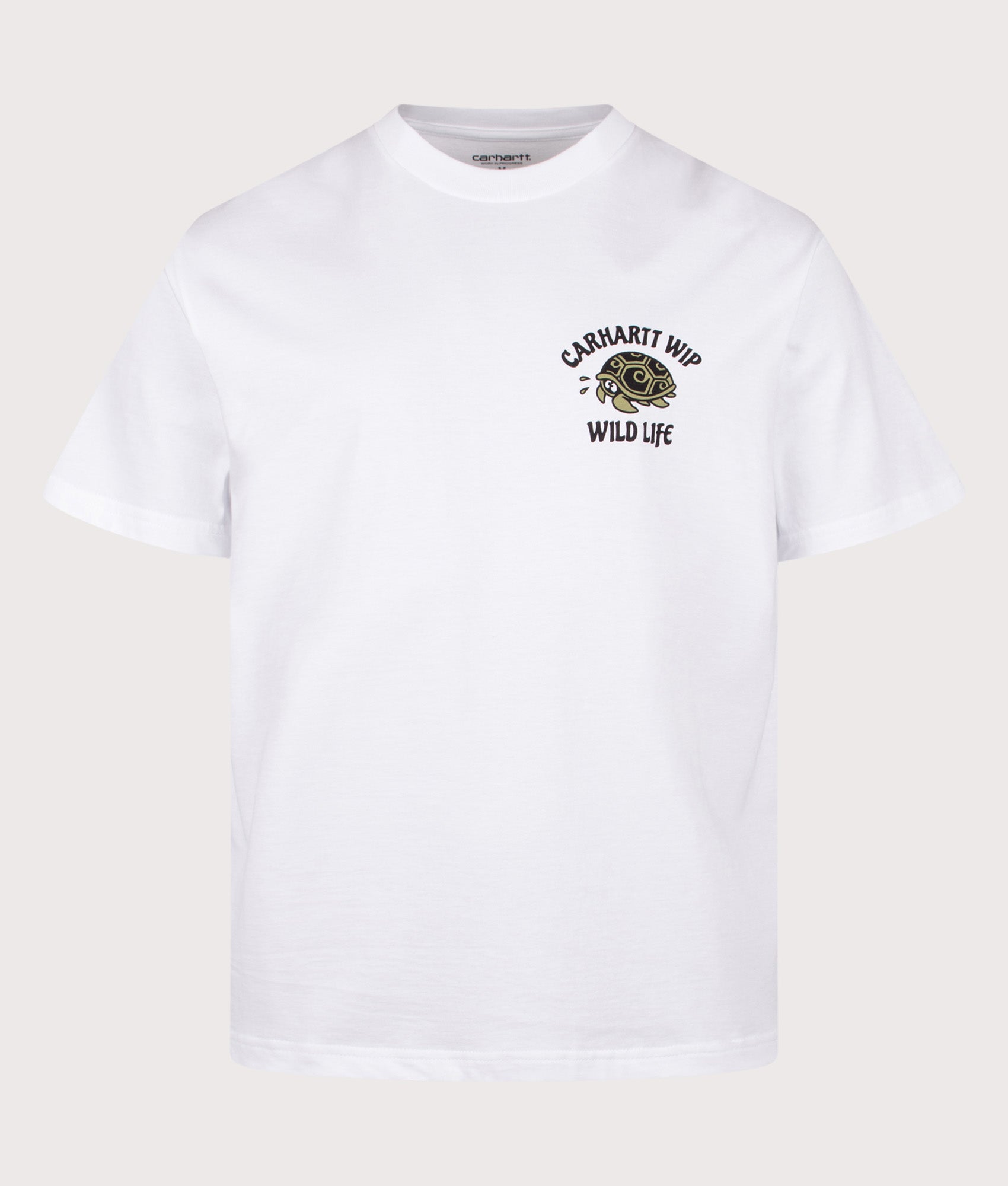 Carhartt WIP Loose Fit Wild Life T-Shirt in White at EQVVS Menswear. Front shot.