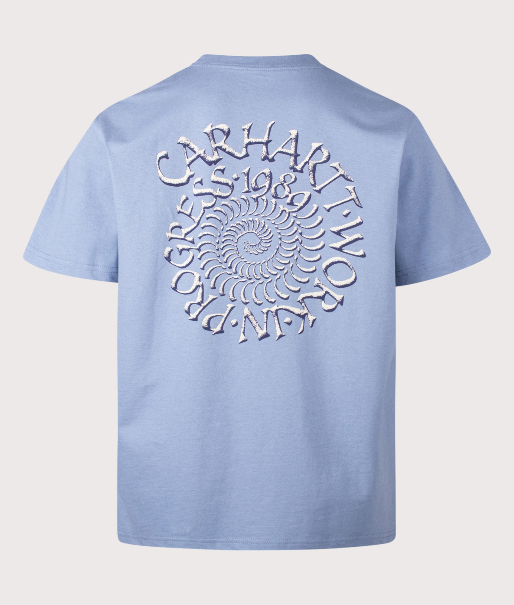 Carhartt WIP Loose Fit Spirals T-Shirt in Gentle Blue at EQVVS Menswear. Back shot.