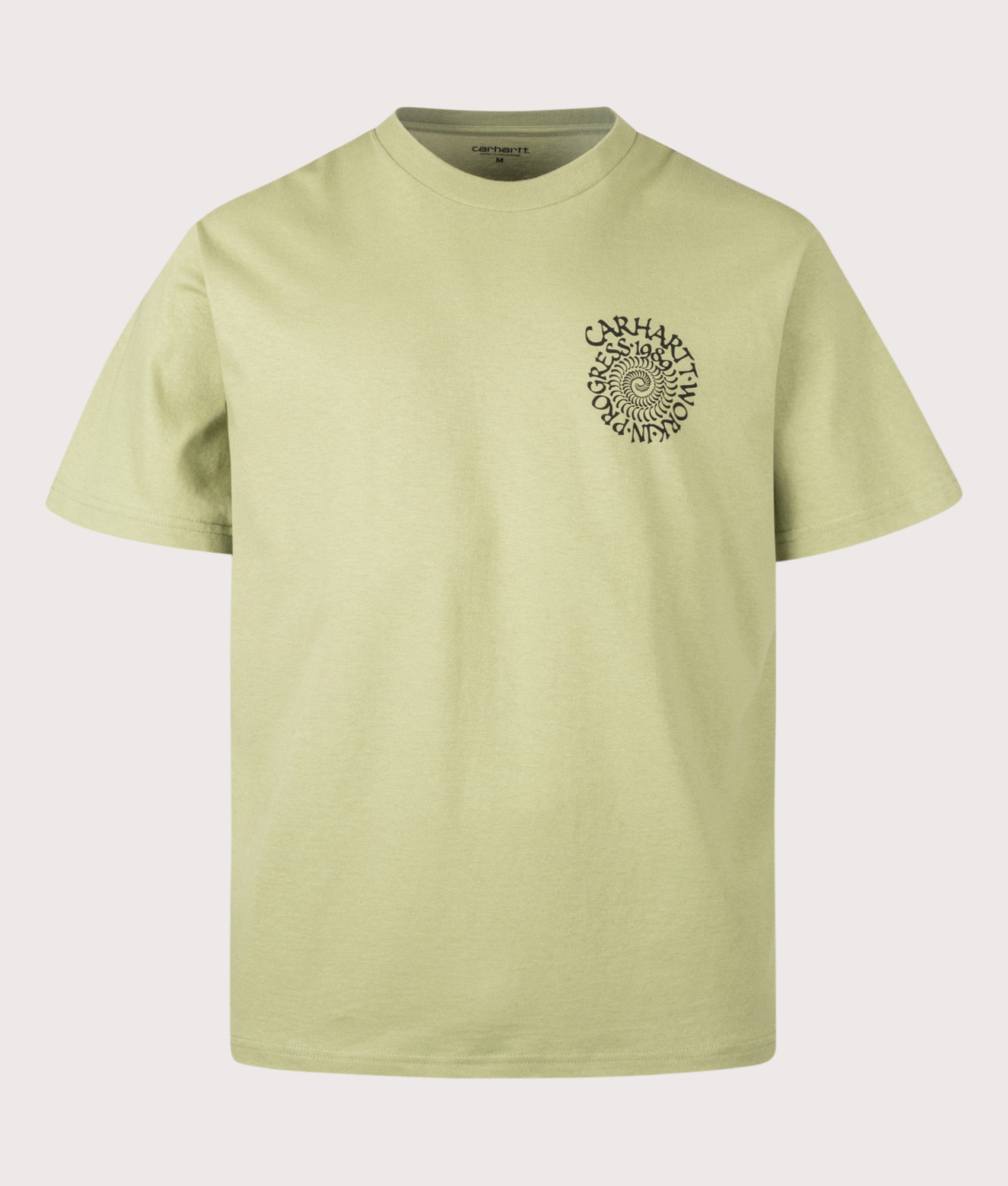 Carhartt WIP Loose Fit Spirals T-Shirt in Gentle Green at EQVVS Menswear. Front shot.