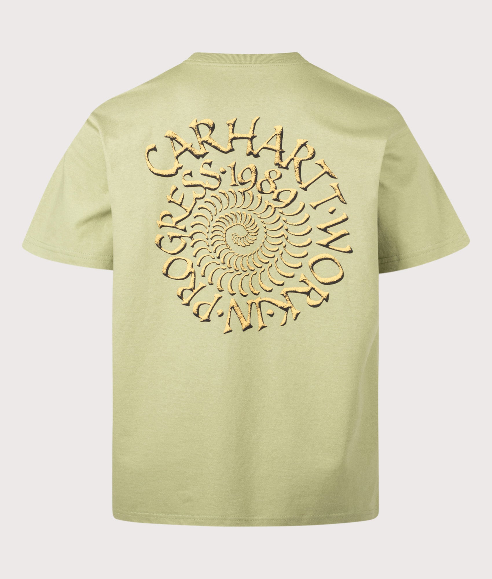 Carhartt WIP Loose Fit Spirals T-Shirt in Gentle Green at EQVVS Menswear. Back shot.
