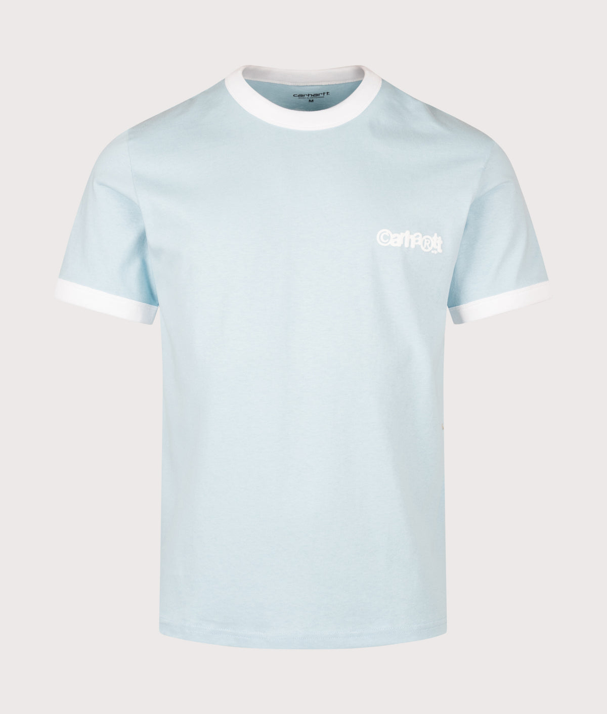 Carhartt WIP Regular Fit Ringer T-Shirt in Icaria and White at EQVVS Menswear. Front shot.