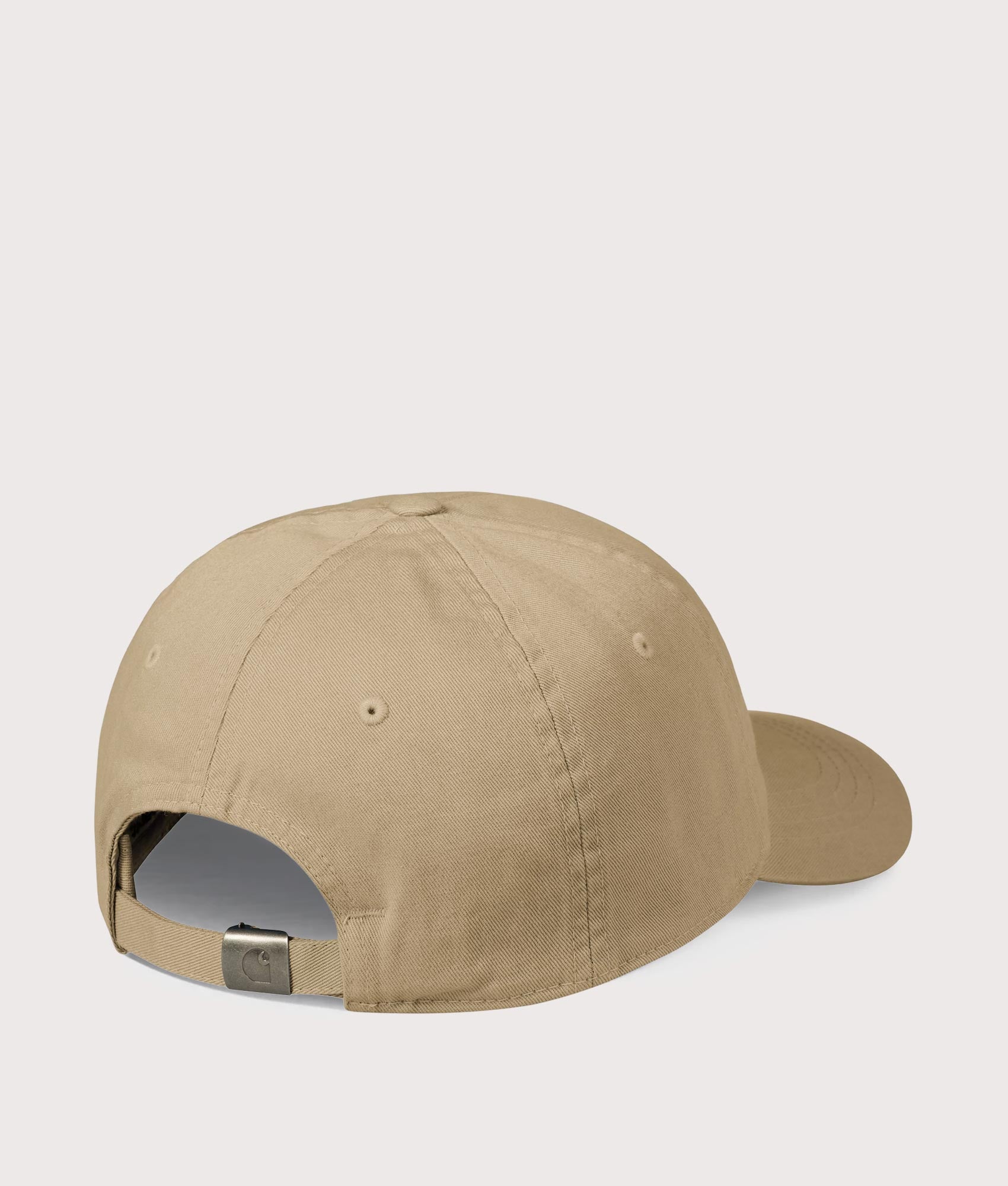 Carhartt WIP Madison Logo Cap in Leather and White at EQVVS Menswear.  Angled back shot.