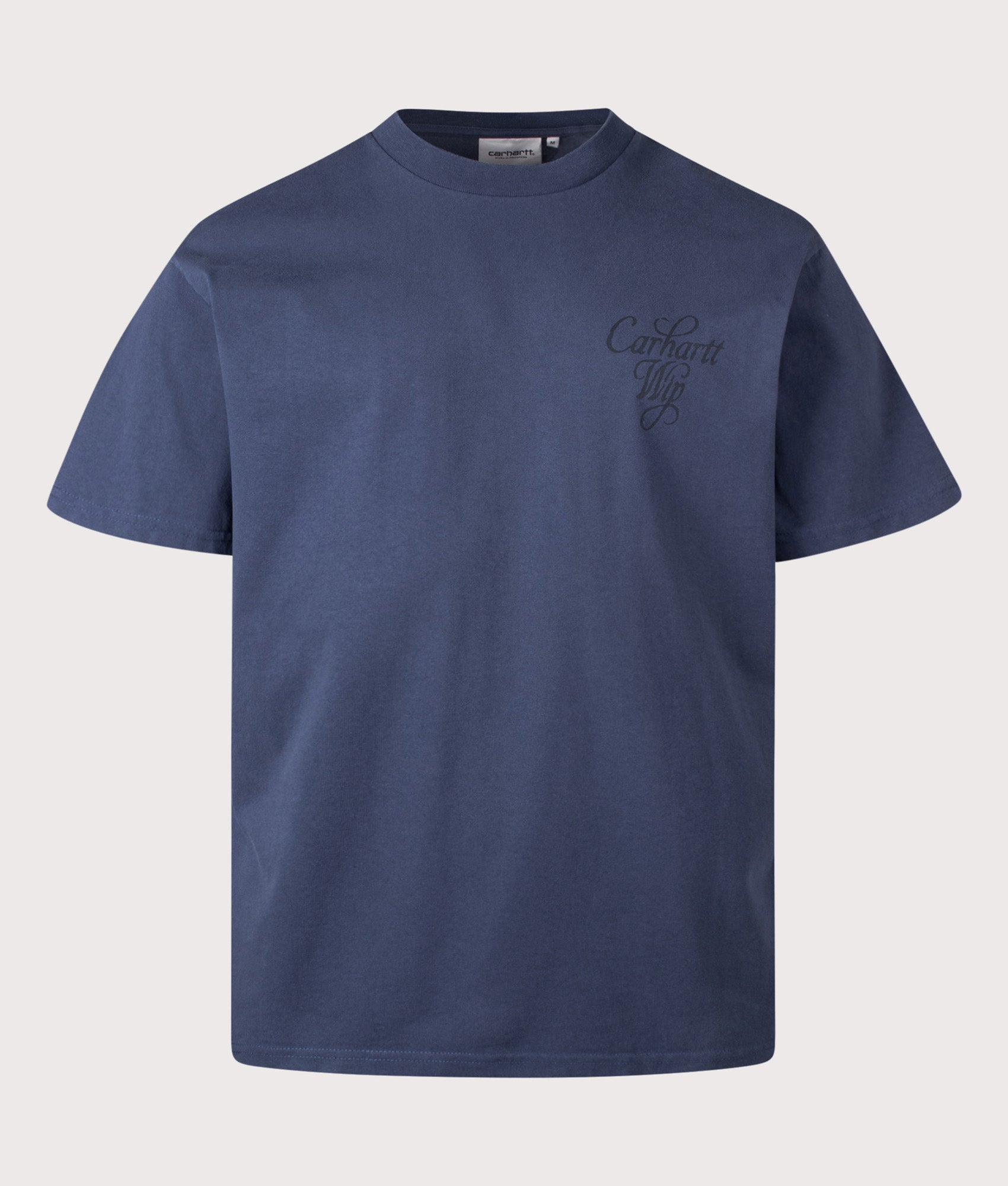 Carhartt WIP Loose Fit Vestige T-Shirt in Blue at EQVVS Menswear. Front shot.