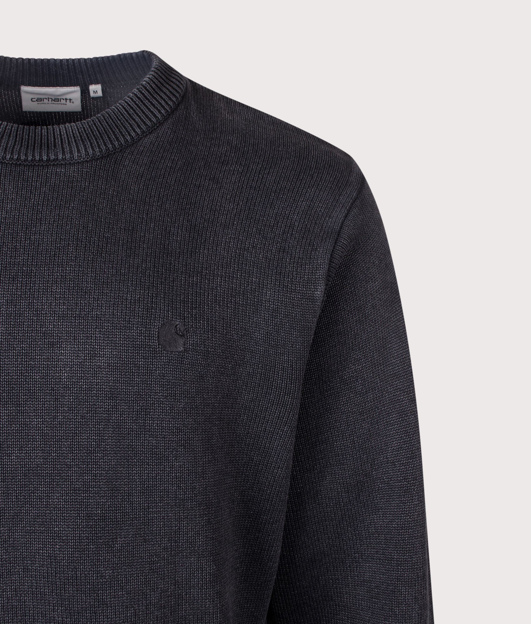 Carhartt WIP Kori Jumper in Black at EQVVS Menswear. Detail shot.