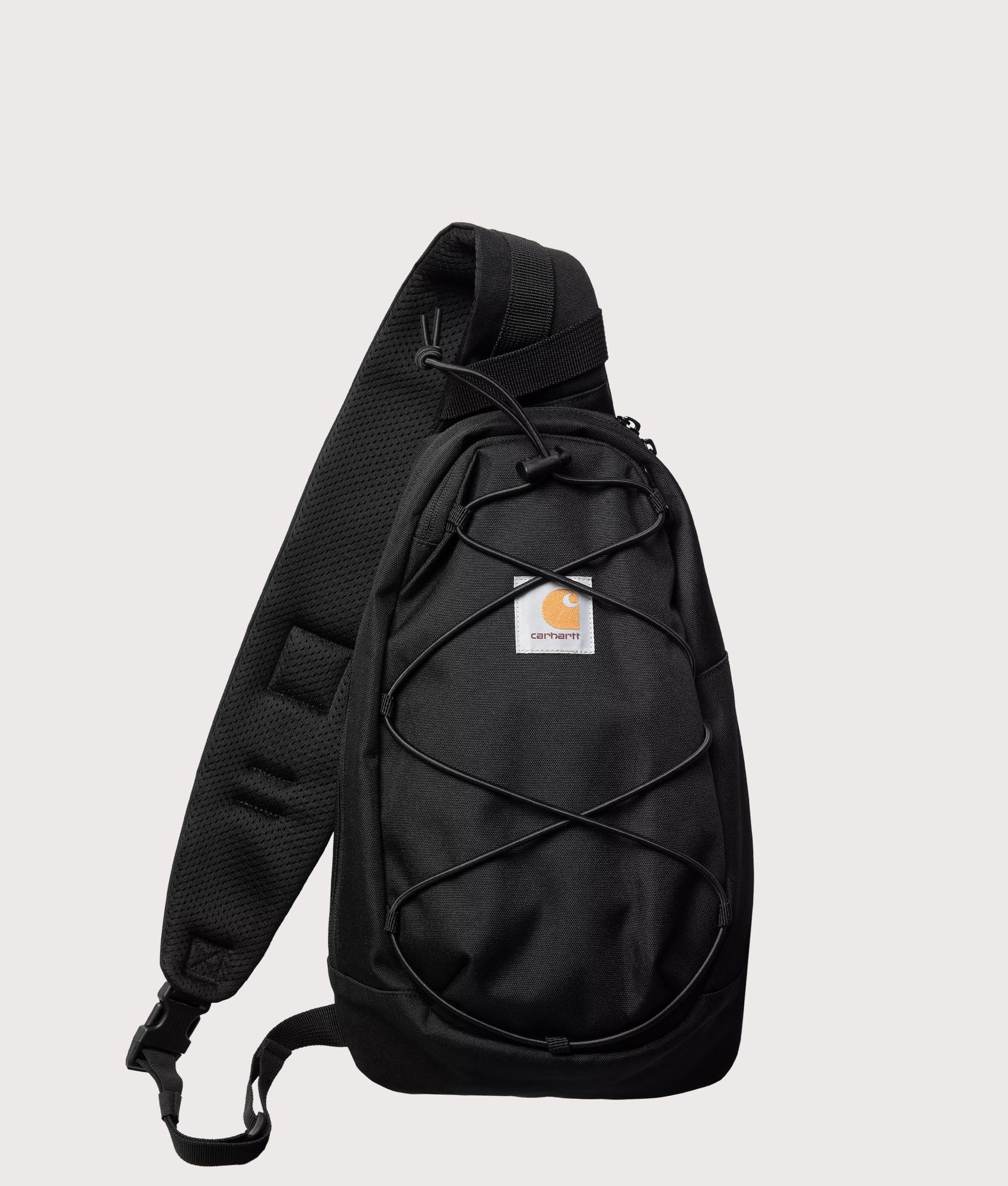 Carhartt WIP Kyle Sling Bag in Black at EQVVS Menswear. Front shot.