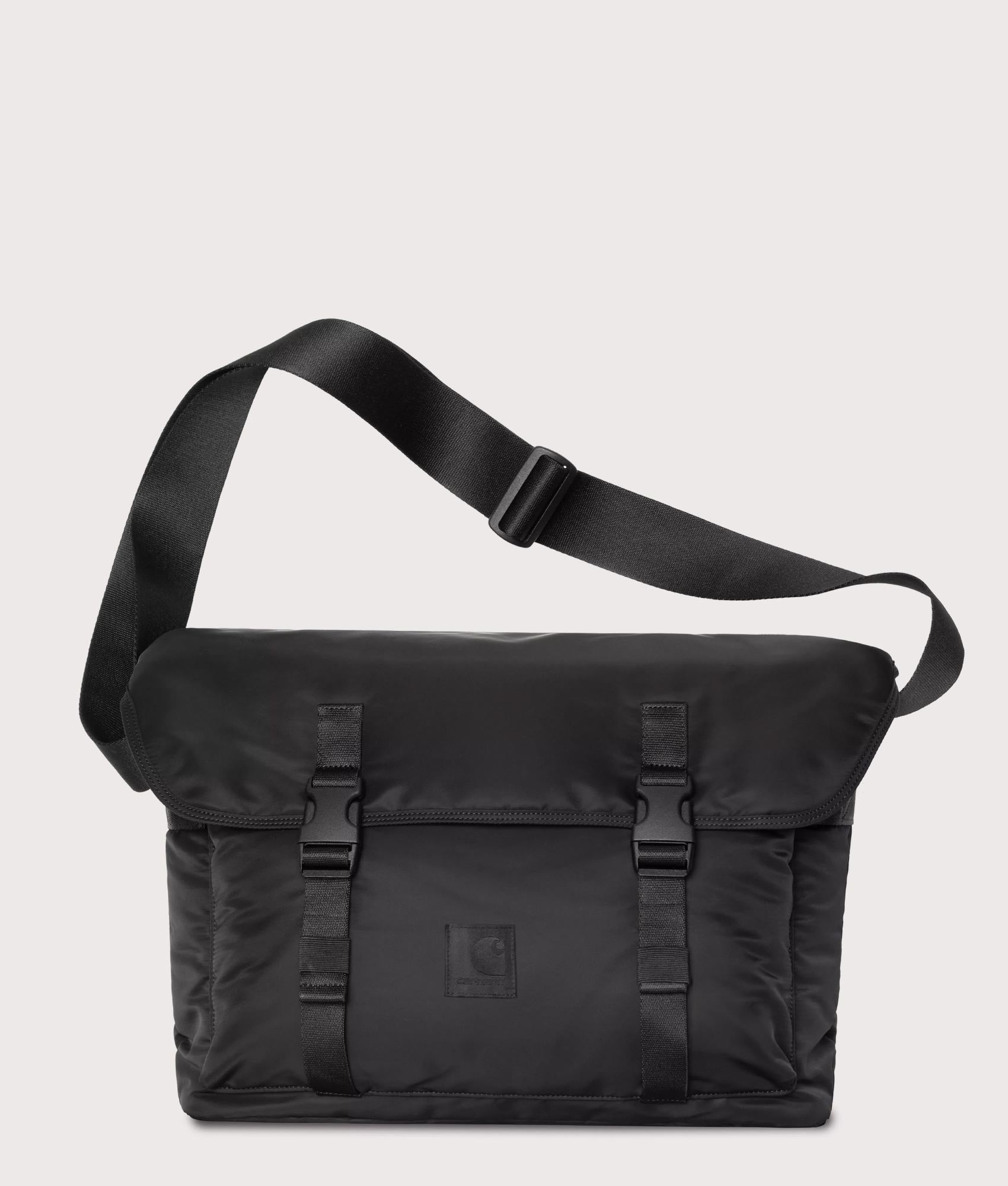 Carhartt WIP Otis Messenger Bag in  Black at EQVVS Menswear. Front shot.