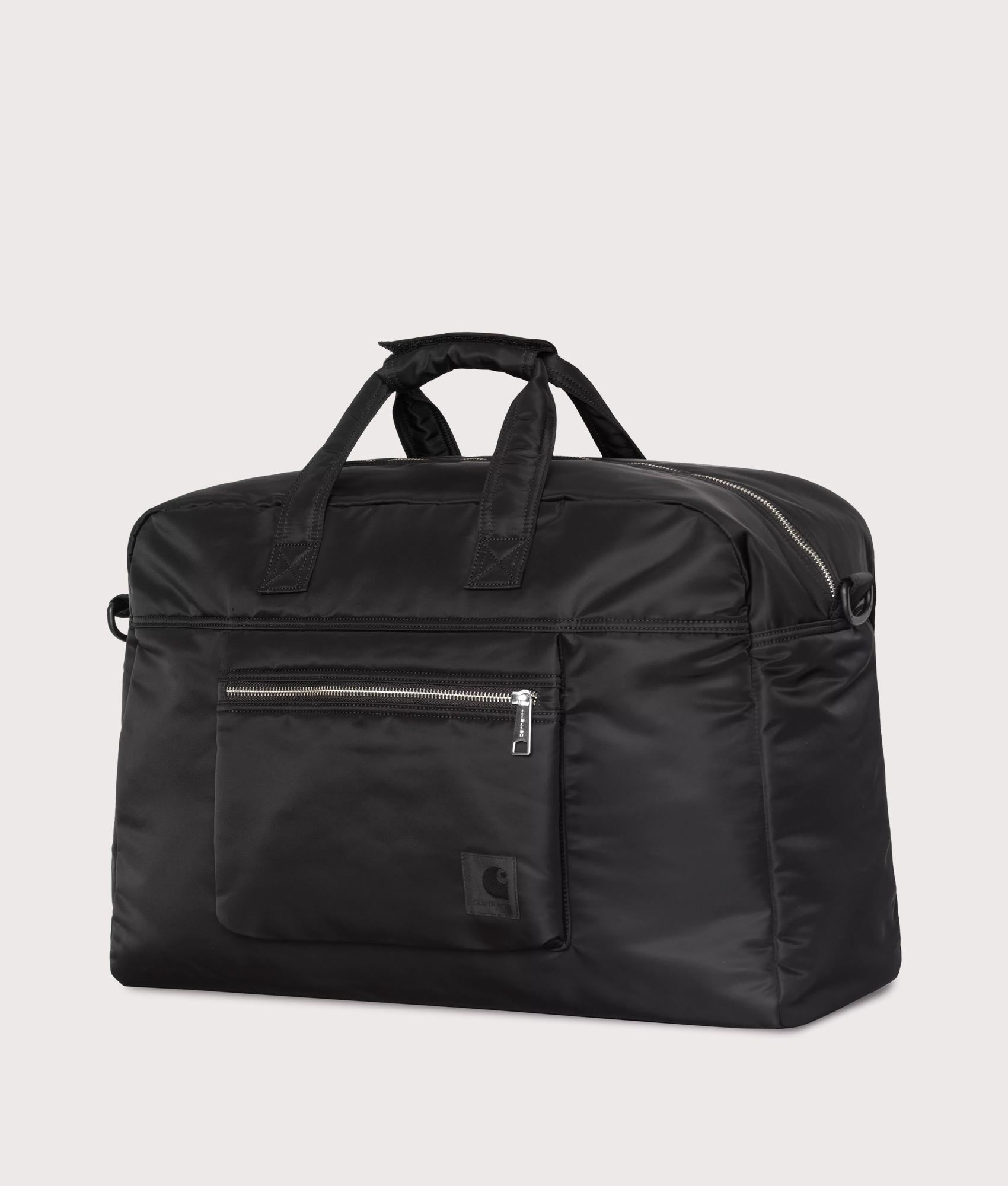 Carhartt WIP Otis Weekend Bag in Black at EQVVS Menswear. Angled front shot.
