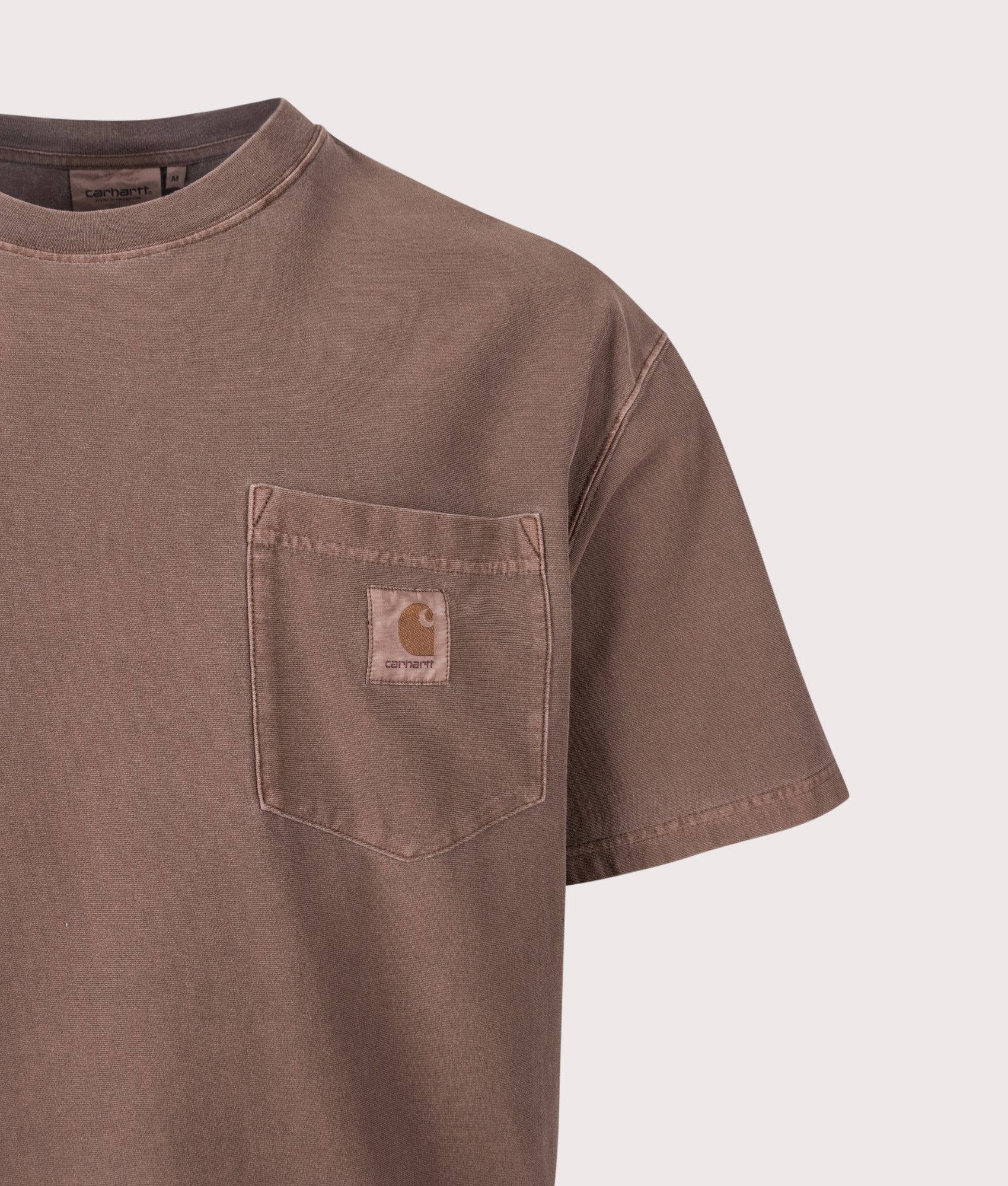 Carhartt WIP Oversized Fit Pocket T-Shirt in Tobacco at EQVVS Menswear. Detail shot.
