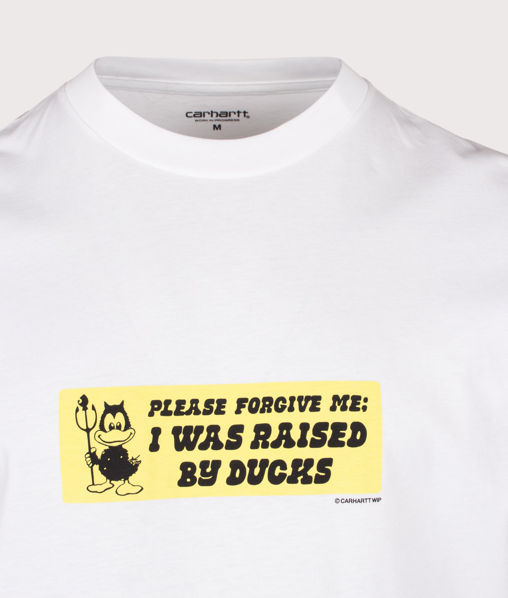Carhartt WIP Loose Fit Bumper Stickers T-Shirt in White at EQVVS Menswear. Detail shot.