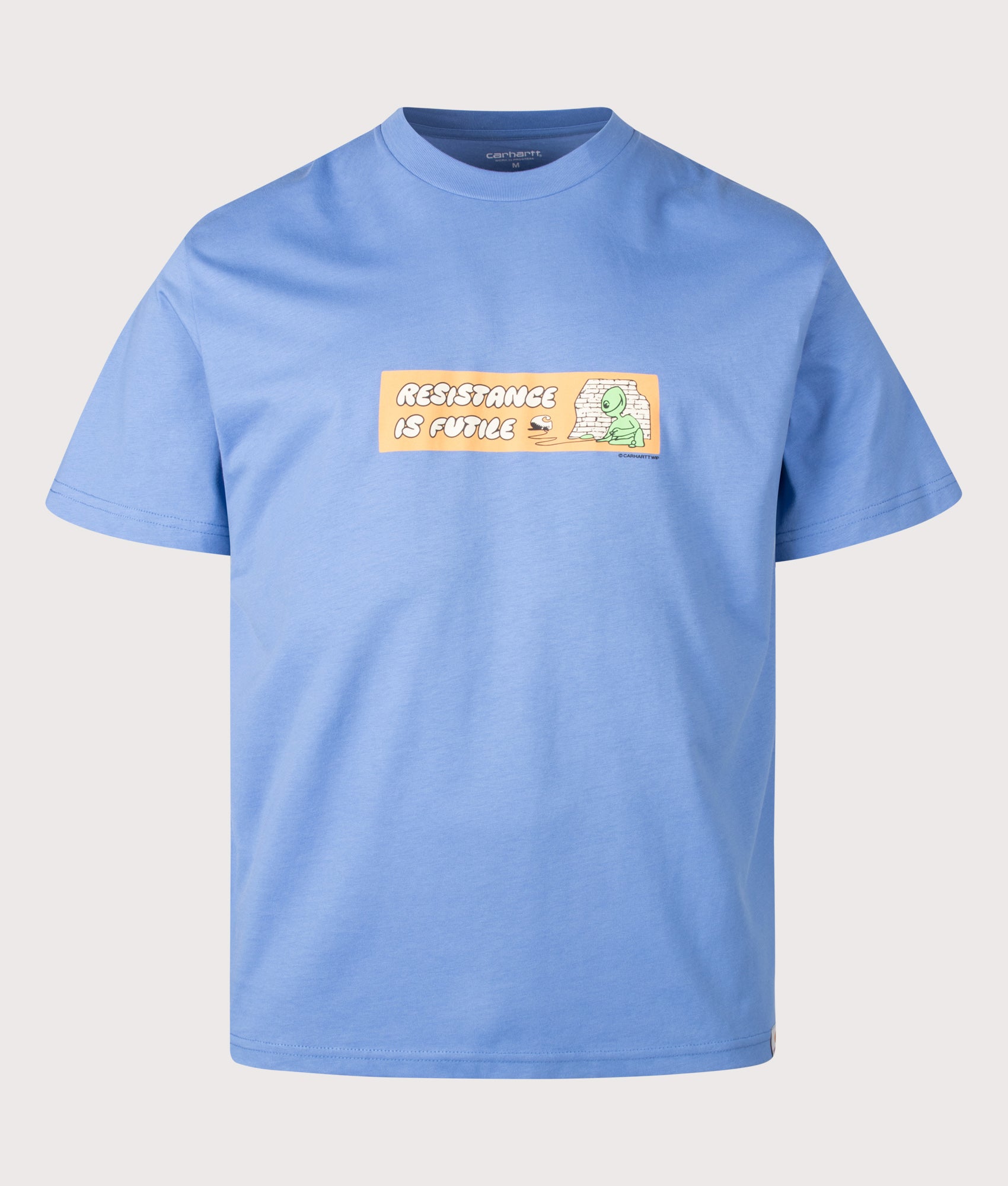 Carhartt WIP Loose Fit Bumper Stickers T-Shirt in Curacao at EQVVS Menswear. Front shot.
