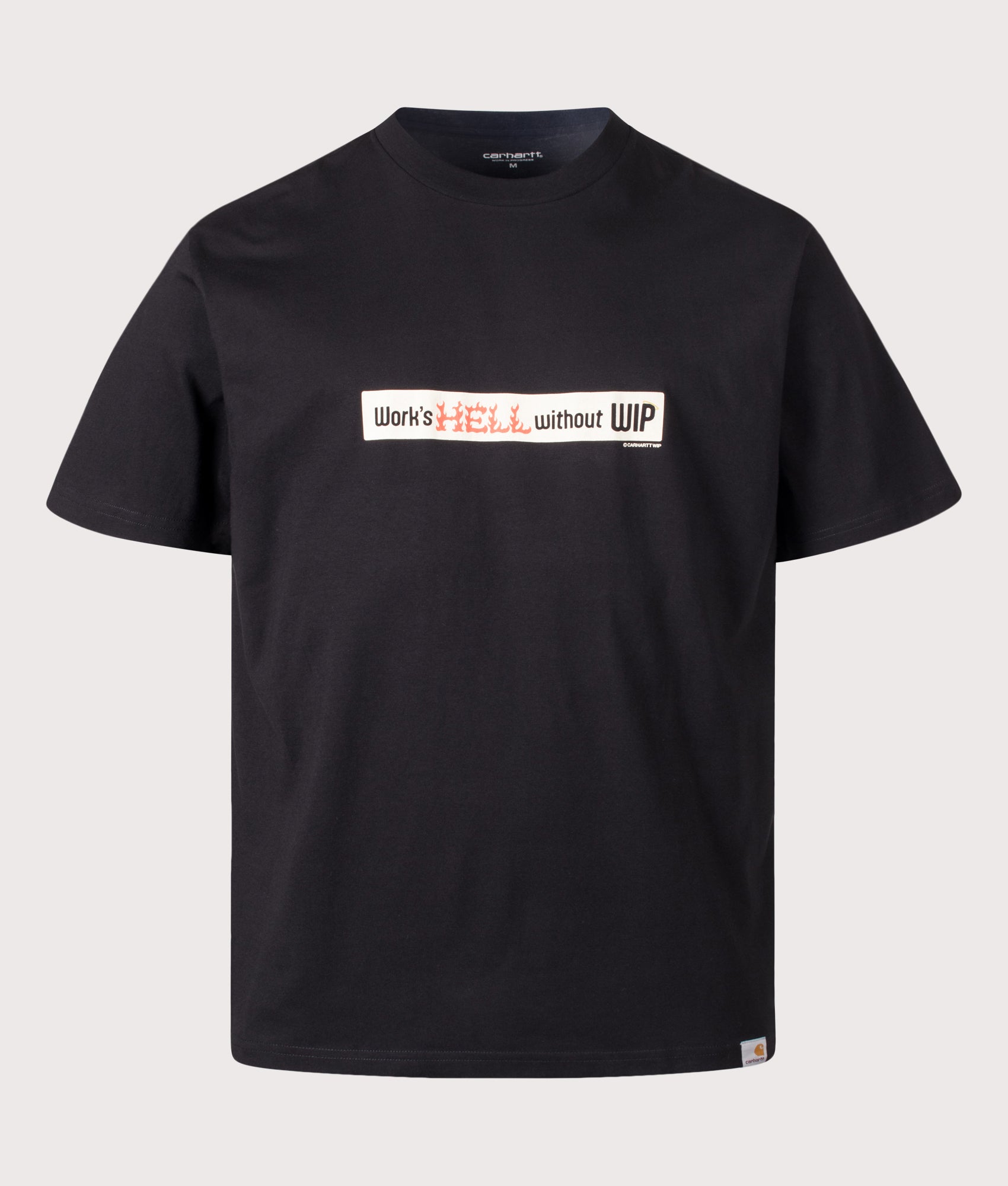 Carhartt WIP Loose Fit Bumper Stickers T-Shirt in Black at EQVVS Menswear. Front shot.