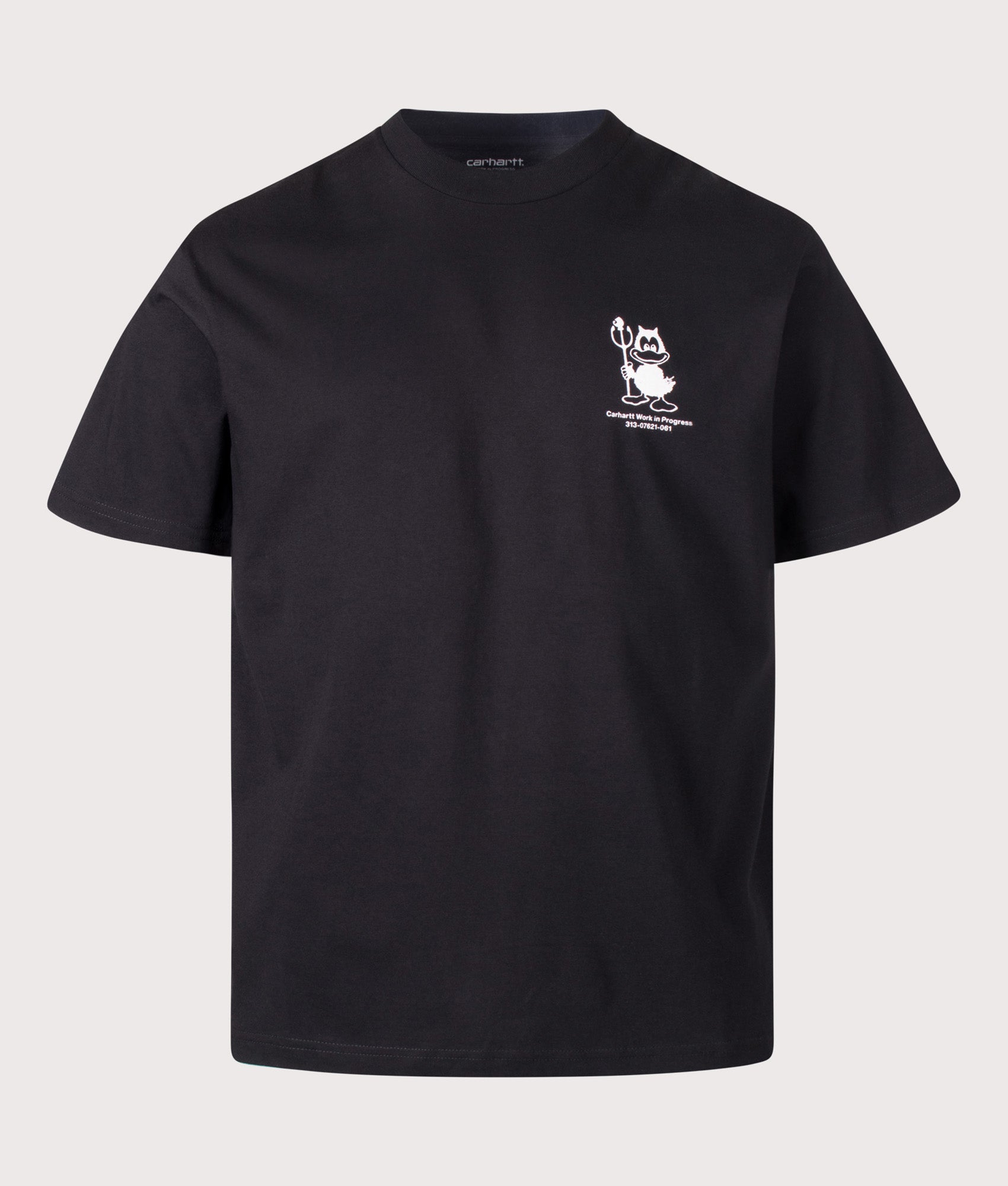 Carhartt WIP Loose Fit Bumper Car T-Shirt in Black at EQVVS Menswear. Front shot. 