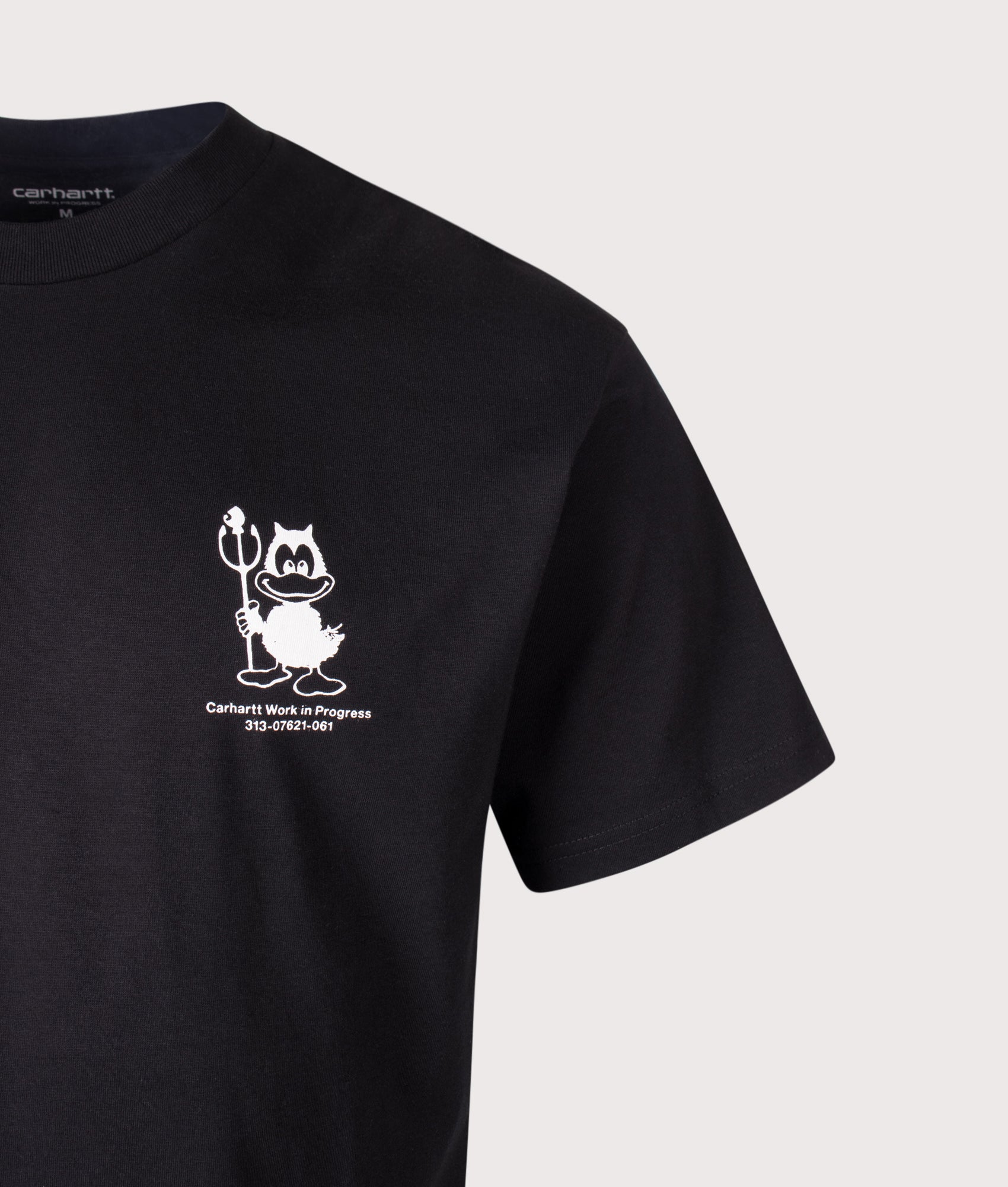 Carhartt WIP Loose Fit Bumper Car T-Shirt in Black at EQVVS Menswear. Detail shot.