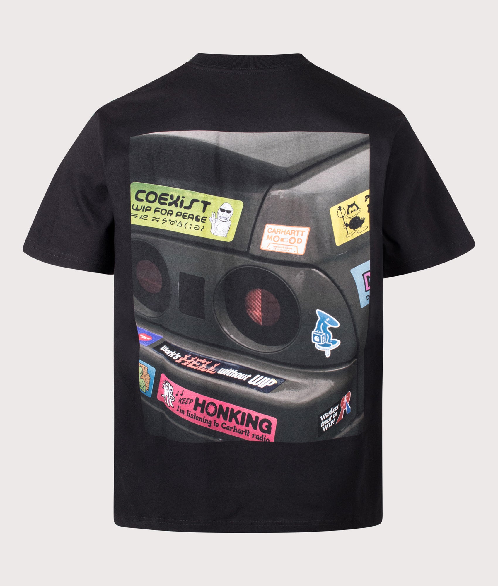 Carhartt WIP Loose Fit Bumper Car T-Shirt in Black at EQVVS Menswear. Back shot.