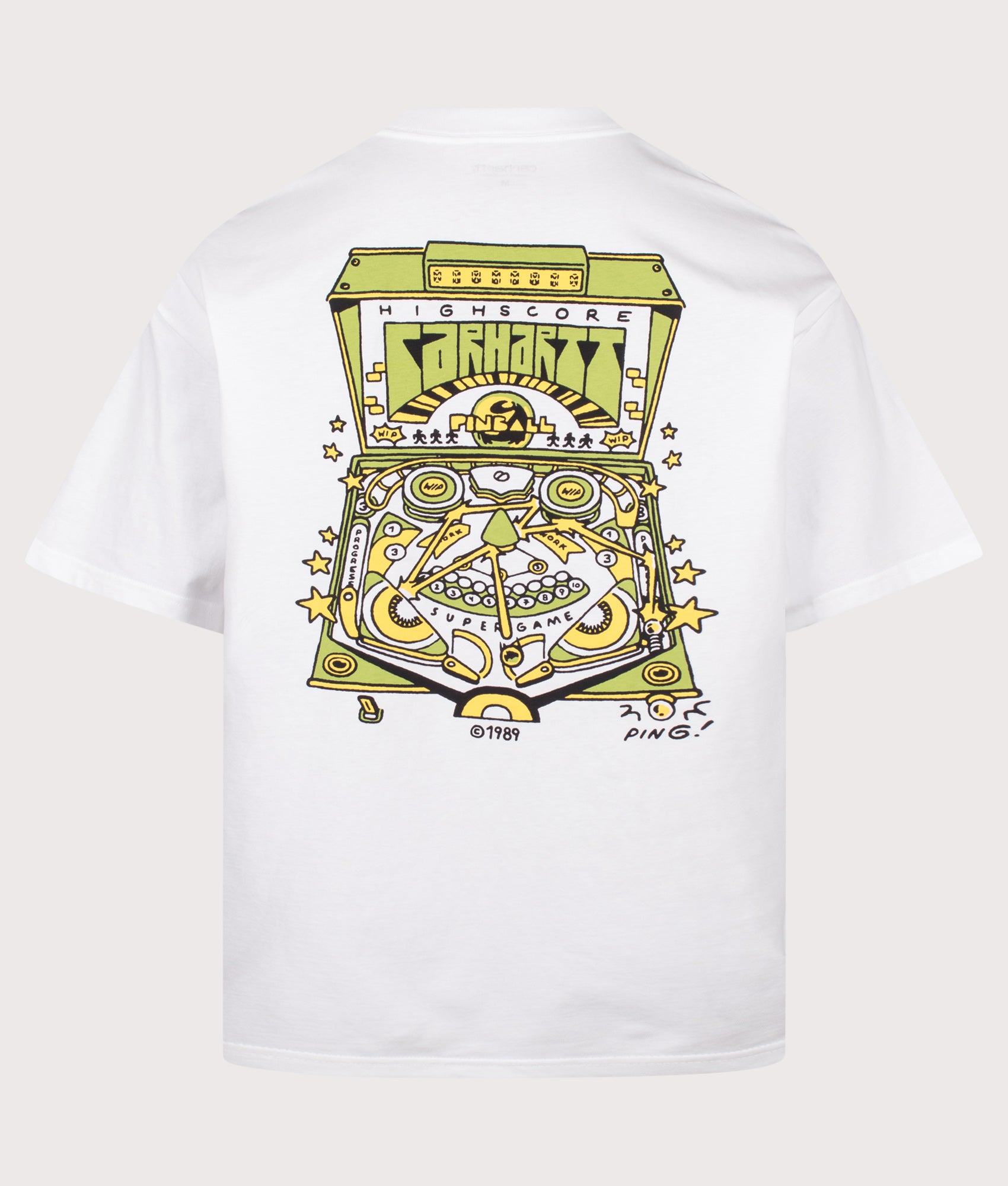 Carhartt WIP Oversized Fit Pinball T-Shirt in White at EQVVS Menswear. Back shot.