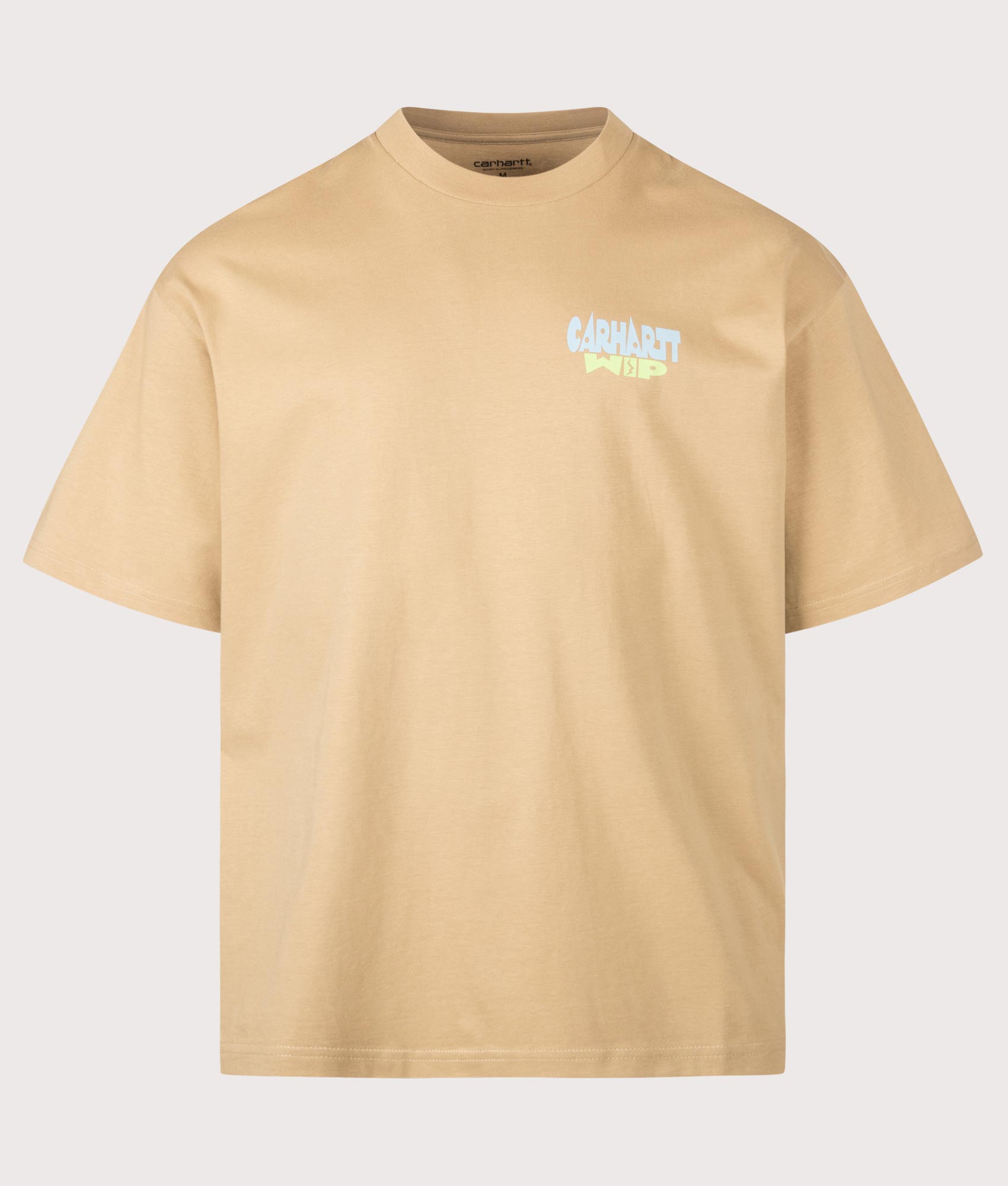 Carhartt WIP Oversized Fit Luggage Label T-Shirt in Dusty H Brown at EQVVS Menswear. Front shot.