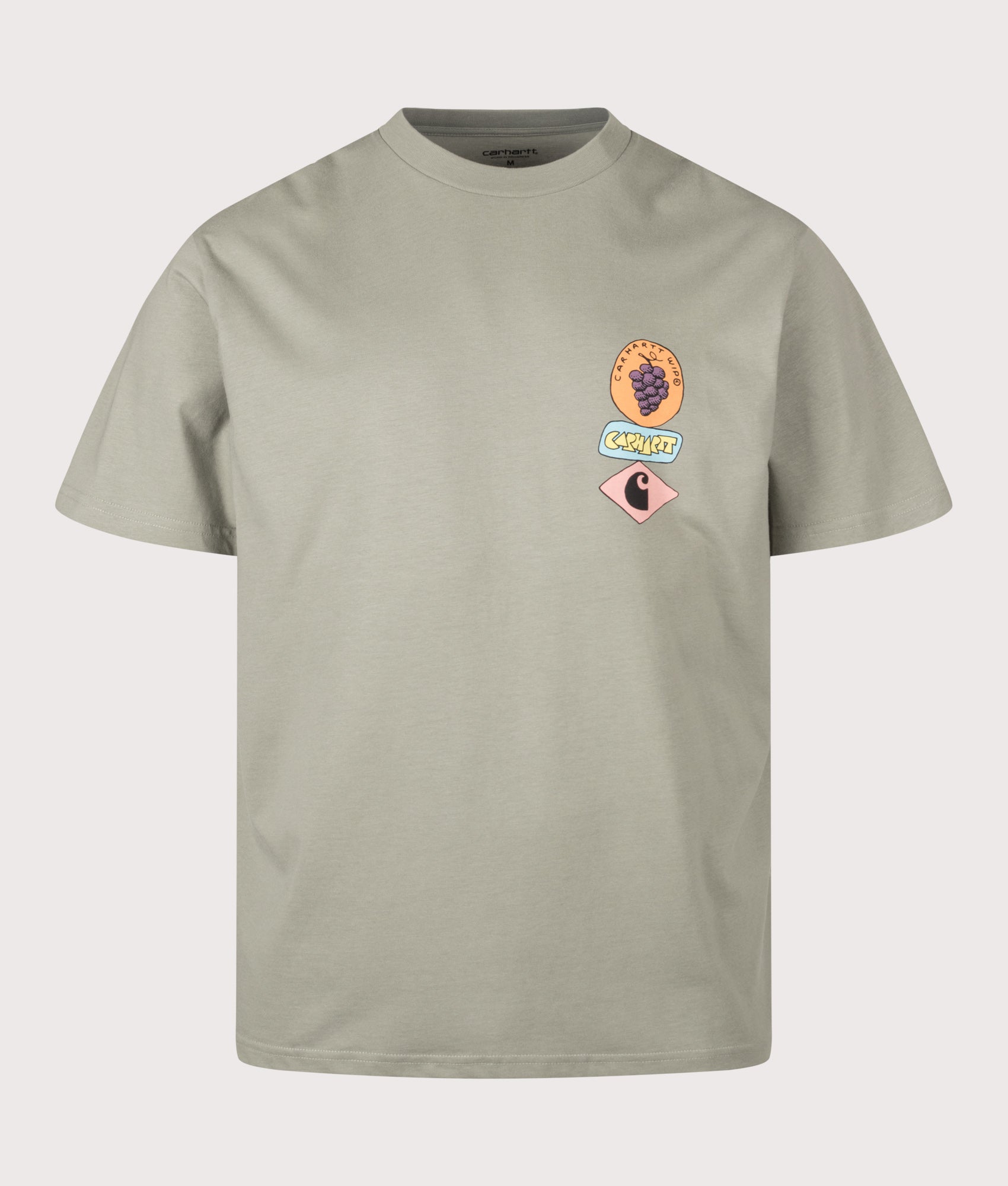 Carhartt WIP Loose Fit Stacked Grapes T-Shirt in Shady Green at EQVVS Menswear. Front shot.