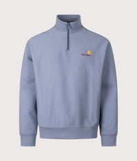 Loose Fit Quarter Zip American Script Sweatshirt: 3RHXX Shady Blue 