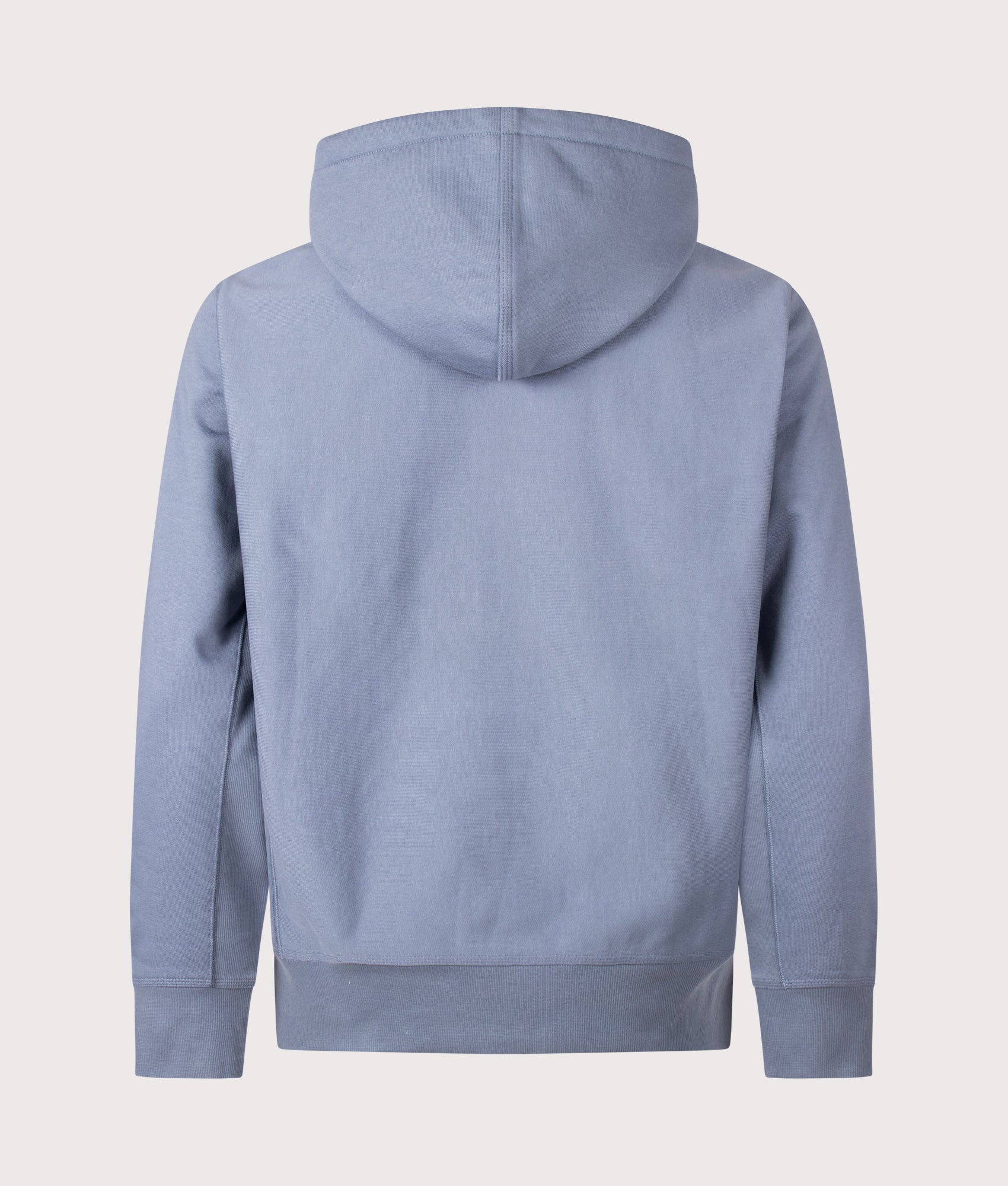 Carhartt WIP Loose Fit American Script Hoodie in Shady Blue at EQVVS Menswear. Back shot.