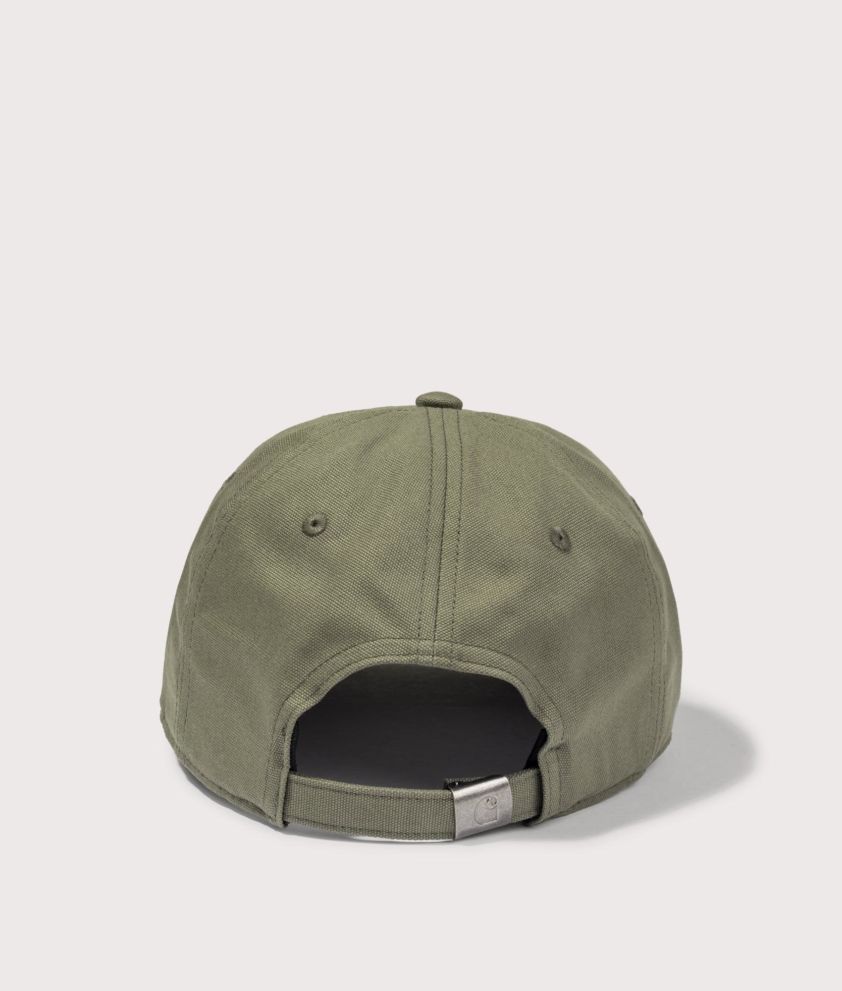 Canvas Script Cap in Leaf/Tourmaline by Carhartt WIP. Shot by EQVVS. Back shot.