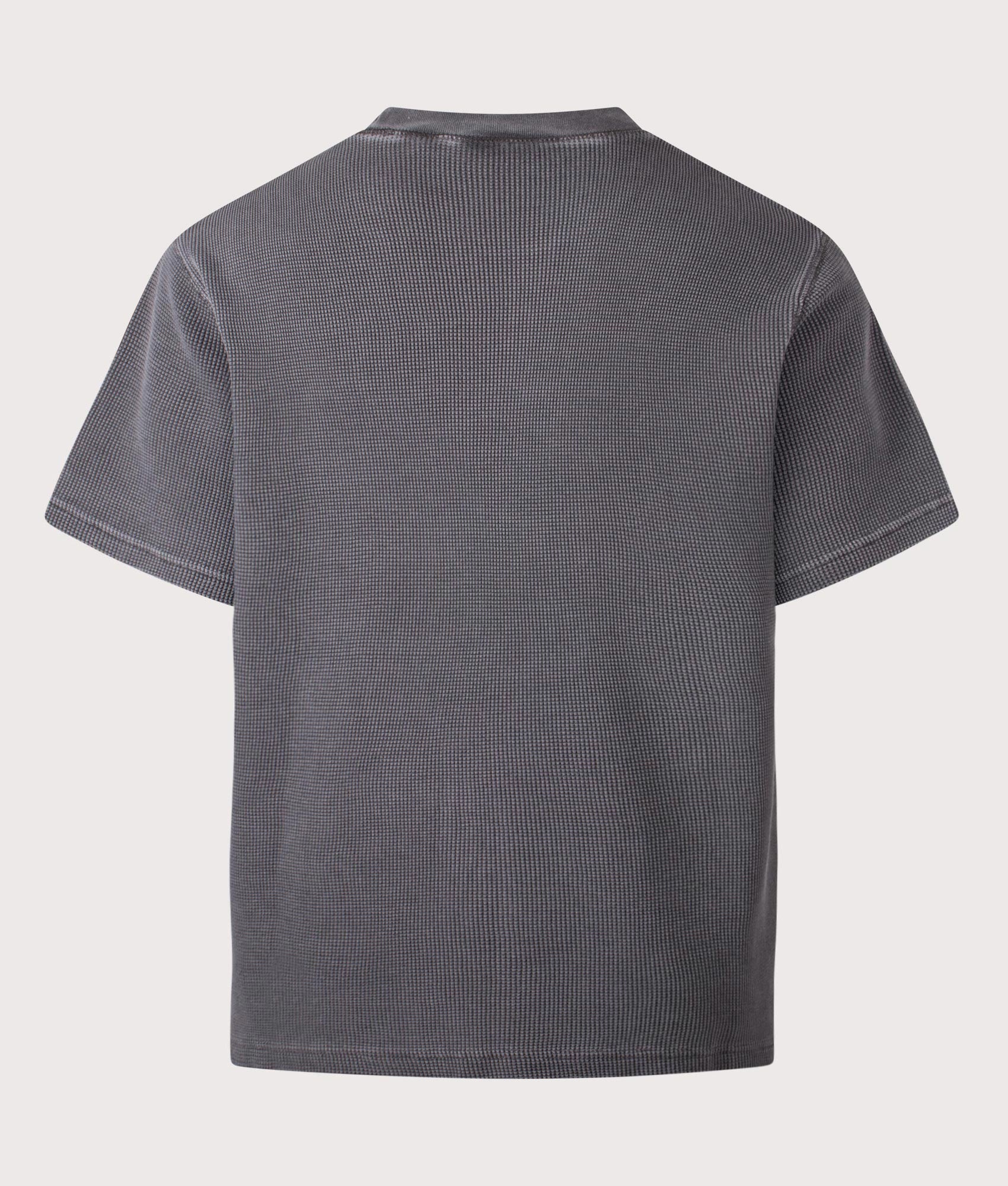 Carhartt WIP Relaxed Fit Nelson Waffle T-Shirt in Black at EQVVS Menswear. Back shot.