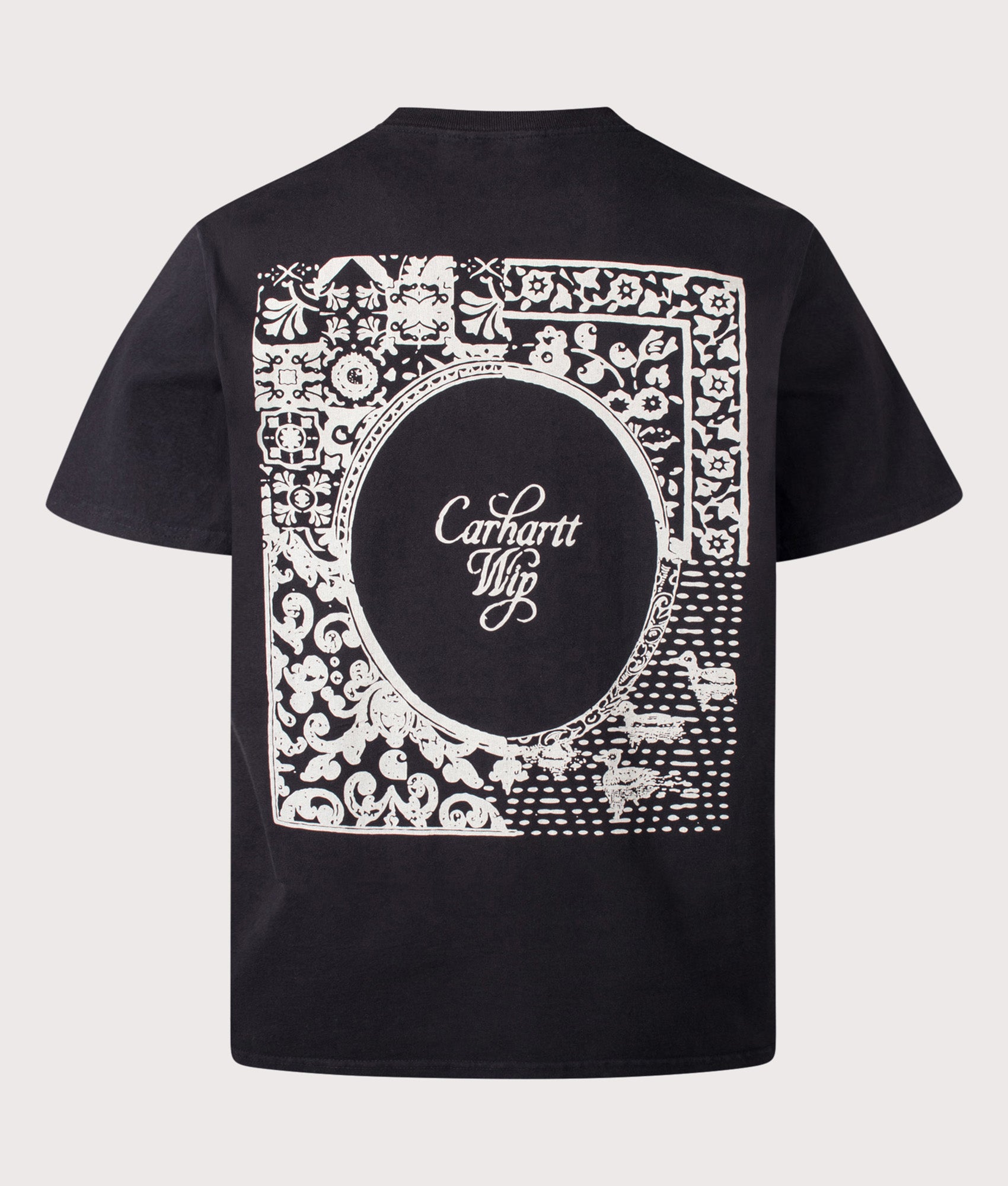 Carhartt WIP Loose Fit Vestige T-Shirt in Black at EQVVS Menswear. Back shot.