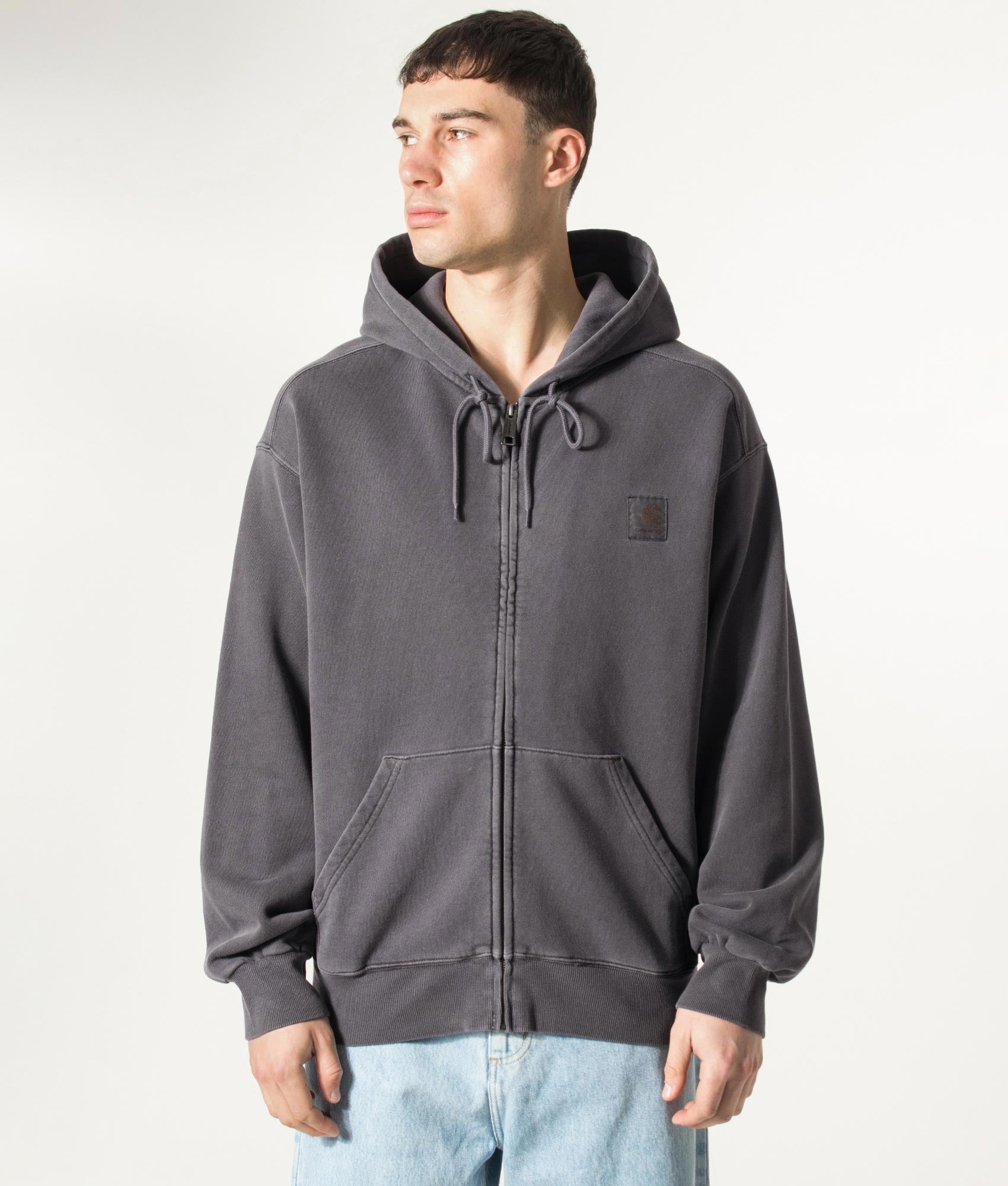 Carhartt WIP Oversized Nelson Sweatshirt in Black at EQVVS Menswear. Model front shot