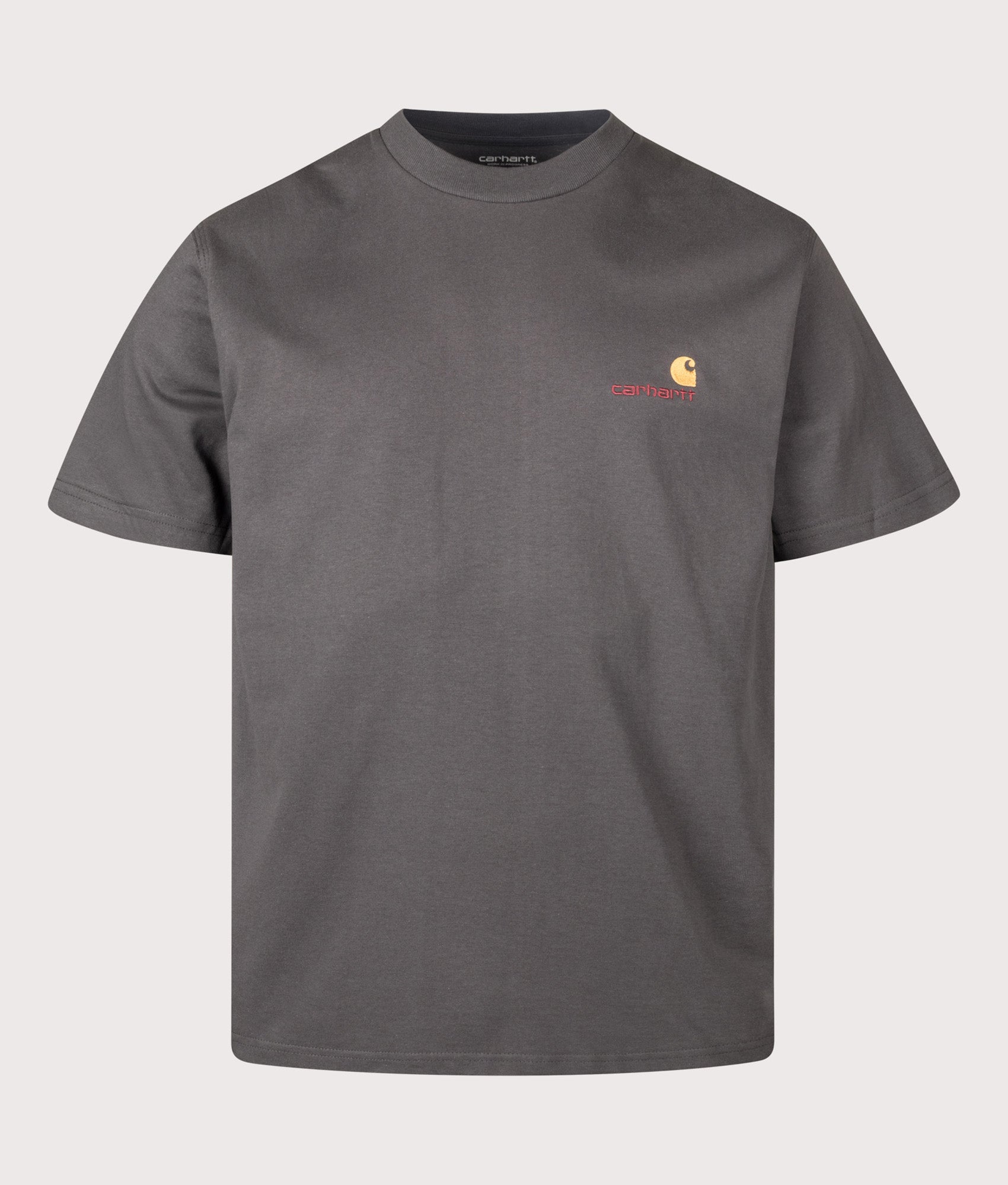 Carhartt WIP Loose Fit American Script T-Shirt in Graphite at EQVVS Menswear. Front shot.