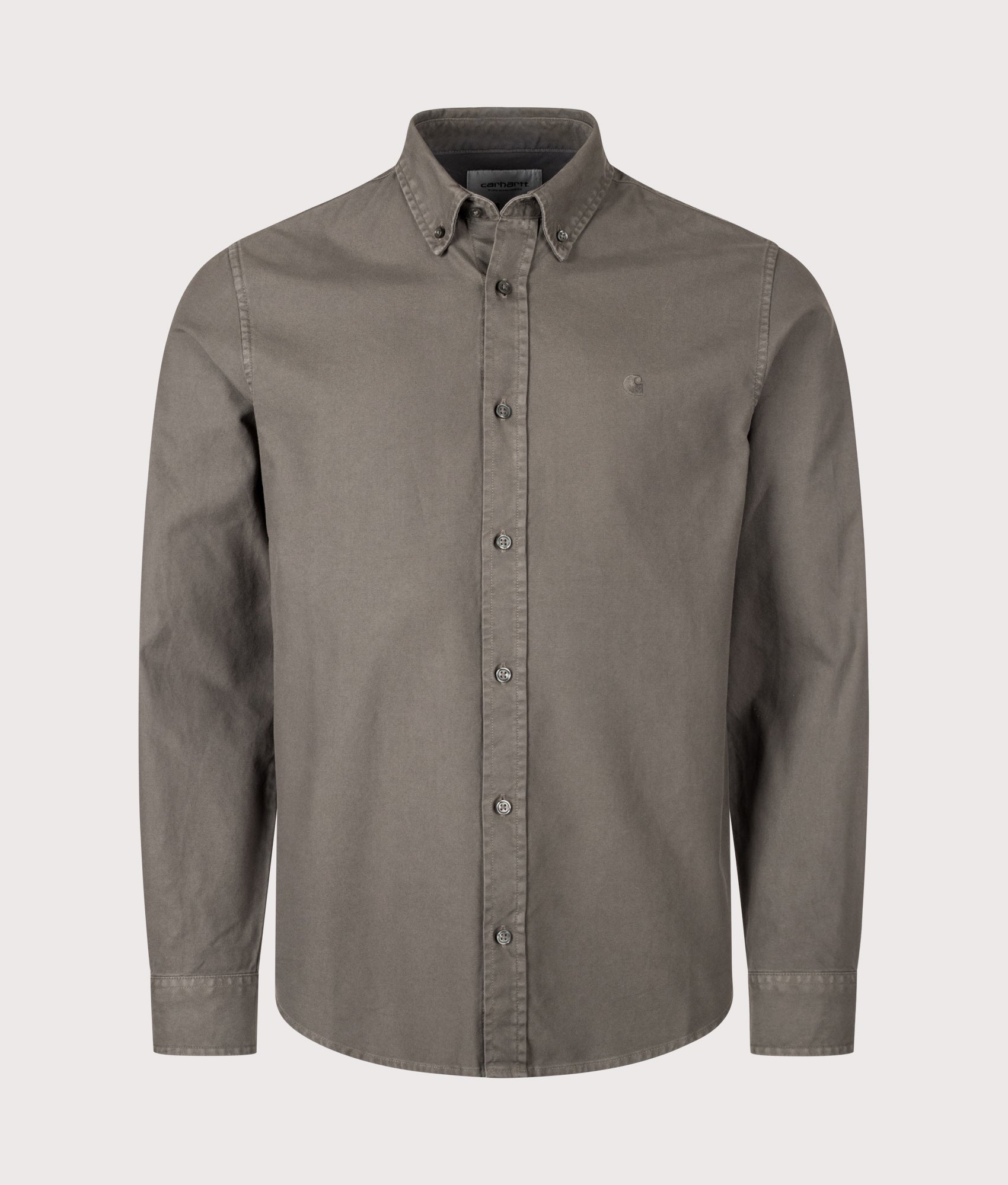 Carhartt WIP Regular Fit Bolton Shirt in Shungite at EQVVS Menswear. Front shot.