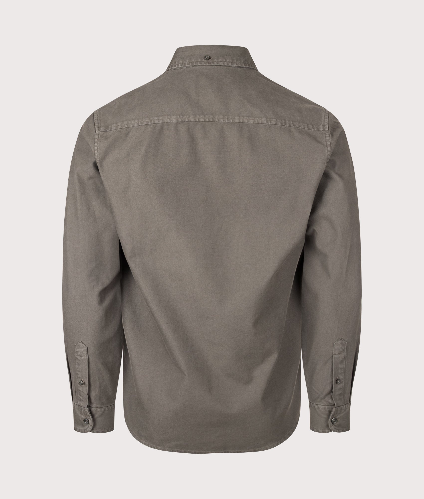 Carhartt WIP Regular Fit Bolton Shirt in Shungite at EQVVS Menswear. Back shot.
