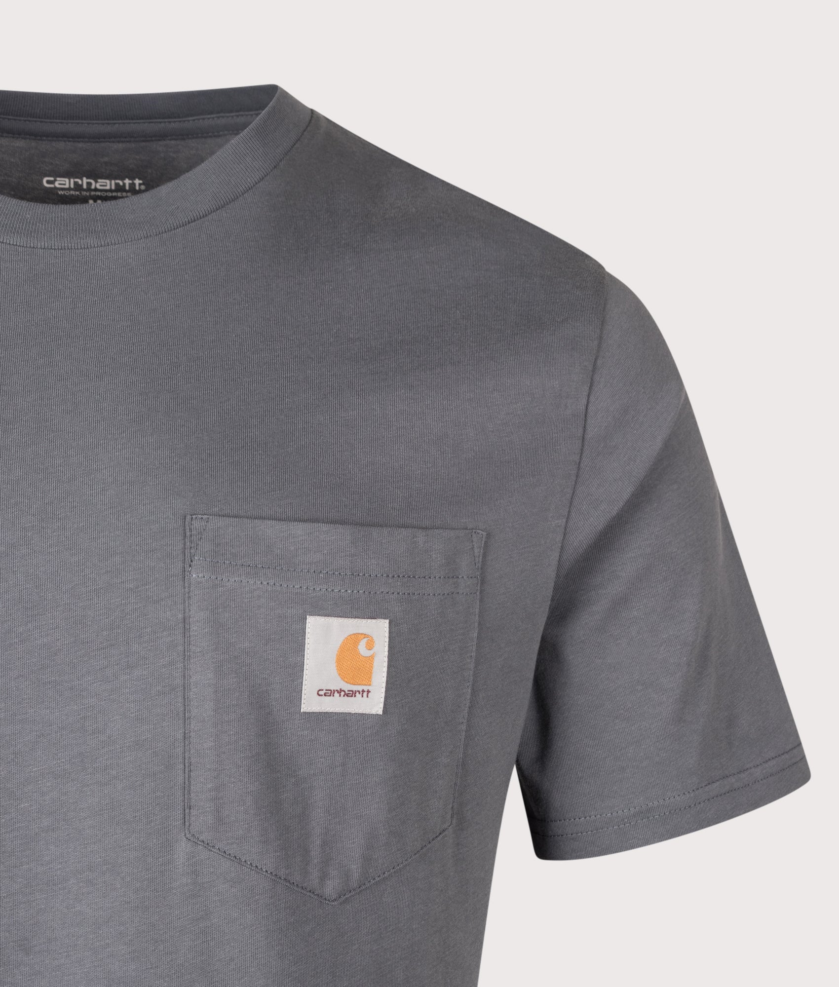 Carhartt WIP staple, the Regular Fit Pocket T-Shirt in Styx at EQVVS Menswear. Detail shot.