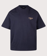 Boxy Loose Fit Signature Script T-Shirt: 3Z6XX Dark Navy/WIP Dusty H 